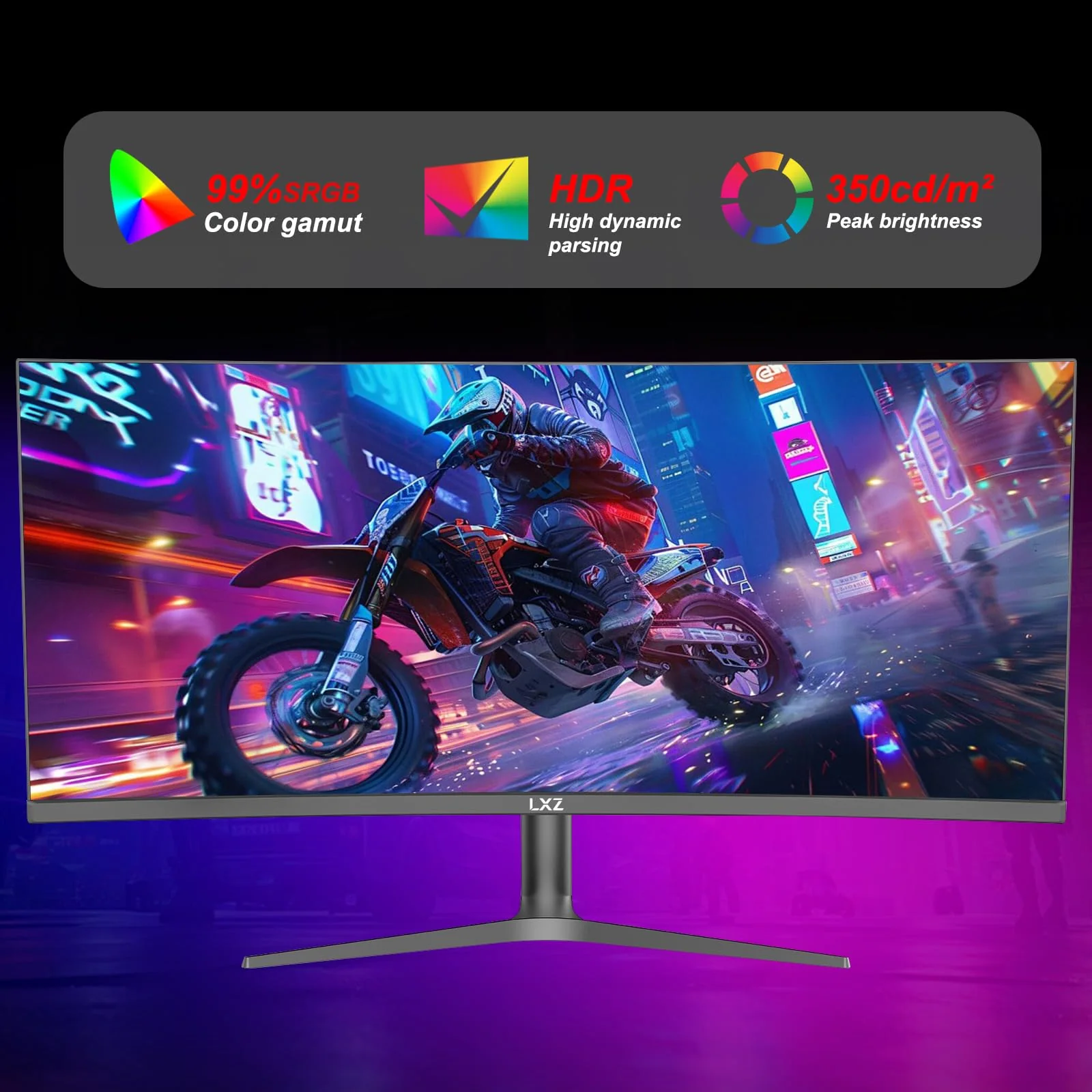 LXZ 37.5-inch Curved Gaming Monitor, 144Hz, 3840 * 1600P, 2500R, VA Display, Eye Protection, DP/HDMI Ports, Wall Mount Compatible - Black - Image 5