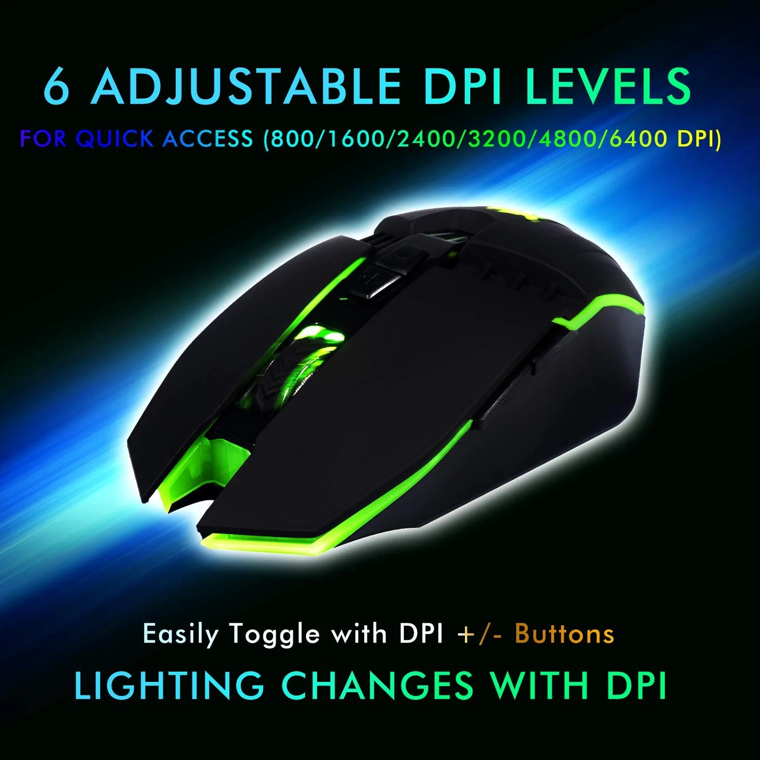 LYCANDER LMC378 Gaming-Maus, kabelgebunden, Optische USB-Mäuse mit Einstellbarer Dpi, bis zu 6400, 7 Tasten, LED, 1, 5 m Kabel - Image 2