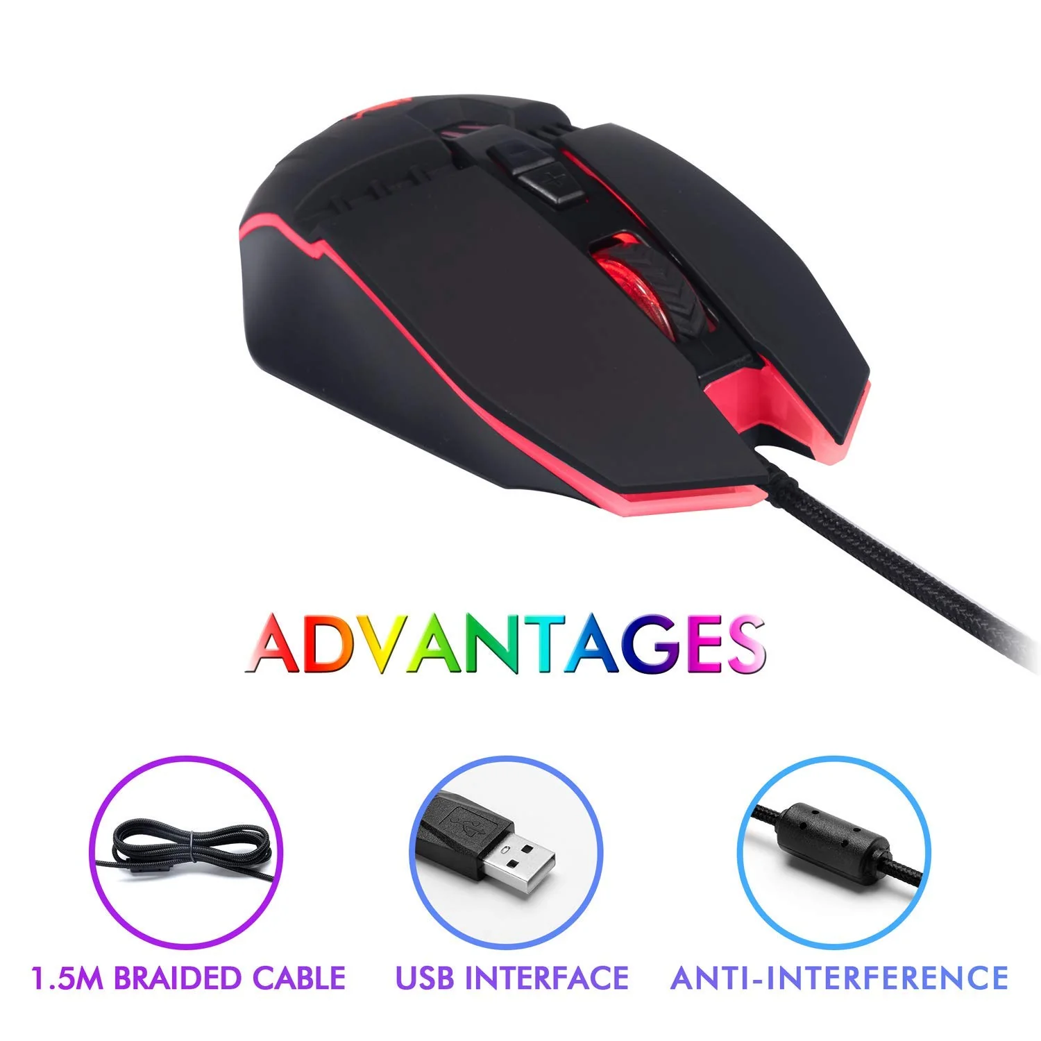 LYCANDER LMC378 Gaming-Maus, kabelgebunden, Optische USB-Mäuse mit Einstellbarer Dpi, bis zu 6400, 7 Tasten, LED, 1, 5 m Kabel - Image 4