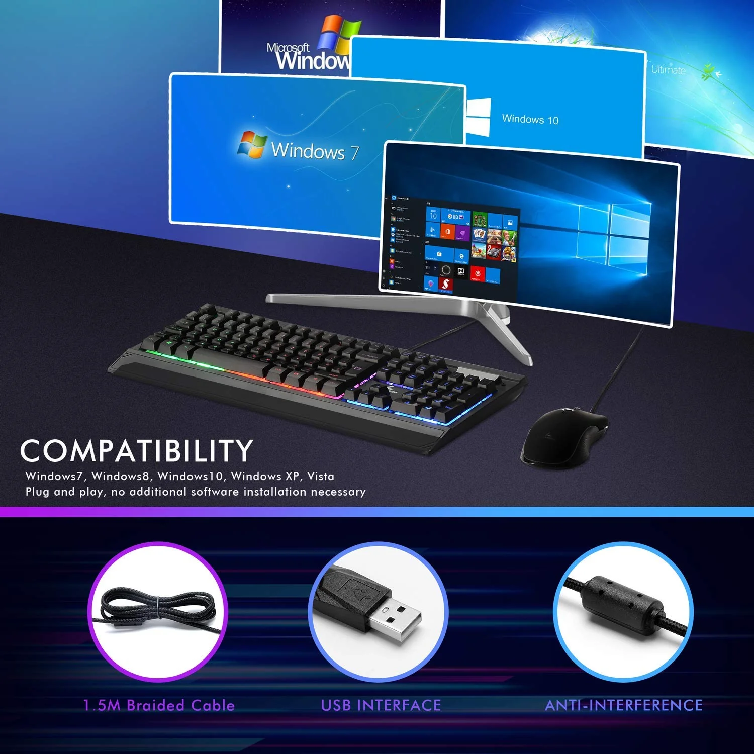 LYCANDER LMC380 Gaming-Maus, kabelgebunden, Optische USB-Mäuse mit Einstellbarer Dpi, bis zu 6400, 7 Tasten, LED, 1, 5 m Kabel