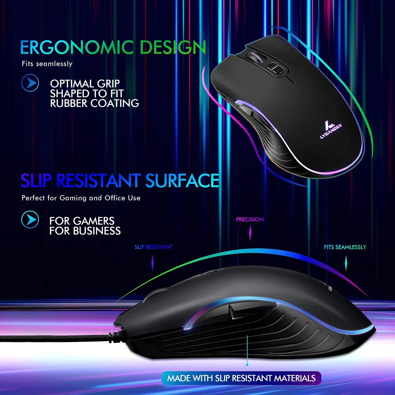 LYCANDER LMC380 Gaming-Maus, kabelgebunden, Optische USB-Mäuse mit Einstellbarer Dpi, bis zu 6400, 7 Tasten, LED, 1, 5 m Kabel - Image 4