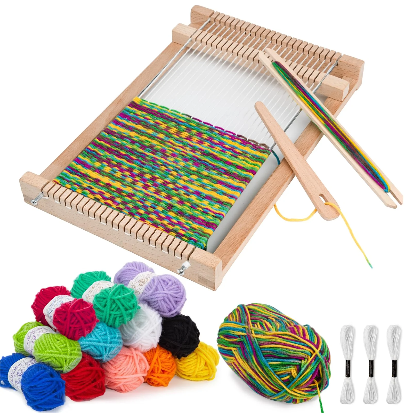 LYKTRIX Webrahmen Kinder,Holz Webstuhl Set, Weben für Kinder von 4–12 Jahren, Ein Perfekter Schulwebrahmen für Schüler und Anfänger, Enthält Genug Garn zum Stricken