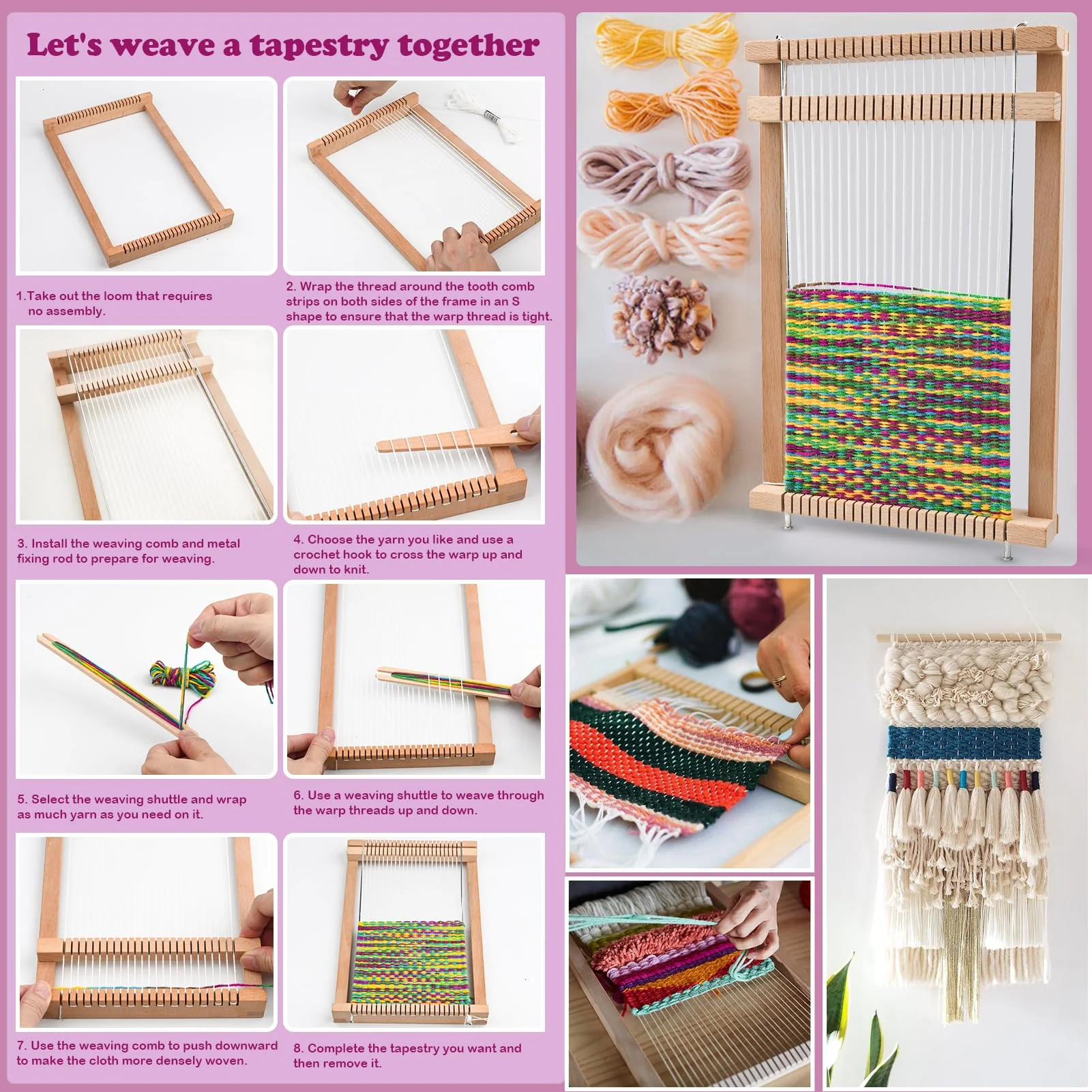 LYKTRIX Webrahmen Kinder,Holz Webstuhl Set, Weben für Kinder von 4–12 Jahren, Ein Perfekter Schulwebrahmen für Schüler und Anfänger, Enthält Genug Garn zum Stricken - Image 4