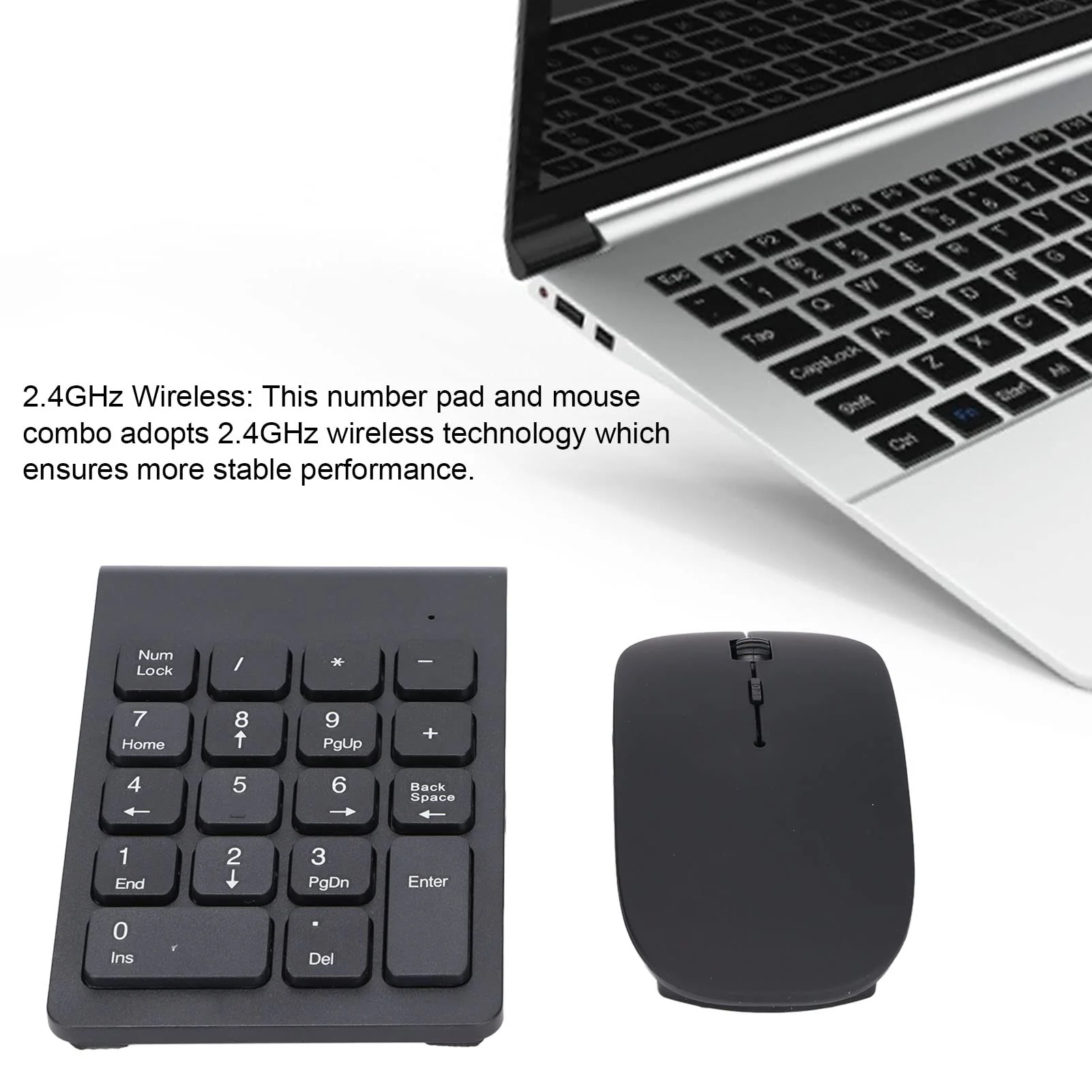lyrlody Kabelloses Nummernblock-Maus-Set, 2,4GHz-Technologie, 1200 DPI, Nummernblock Nummernblock Maus Combo für Heim, Büro, Reisen, Win 10, mit USB - Image 2