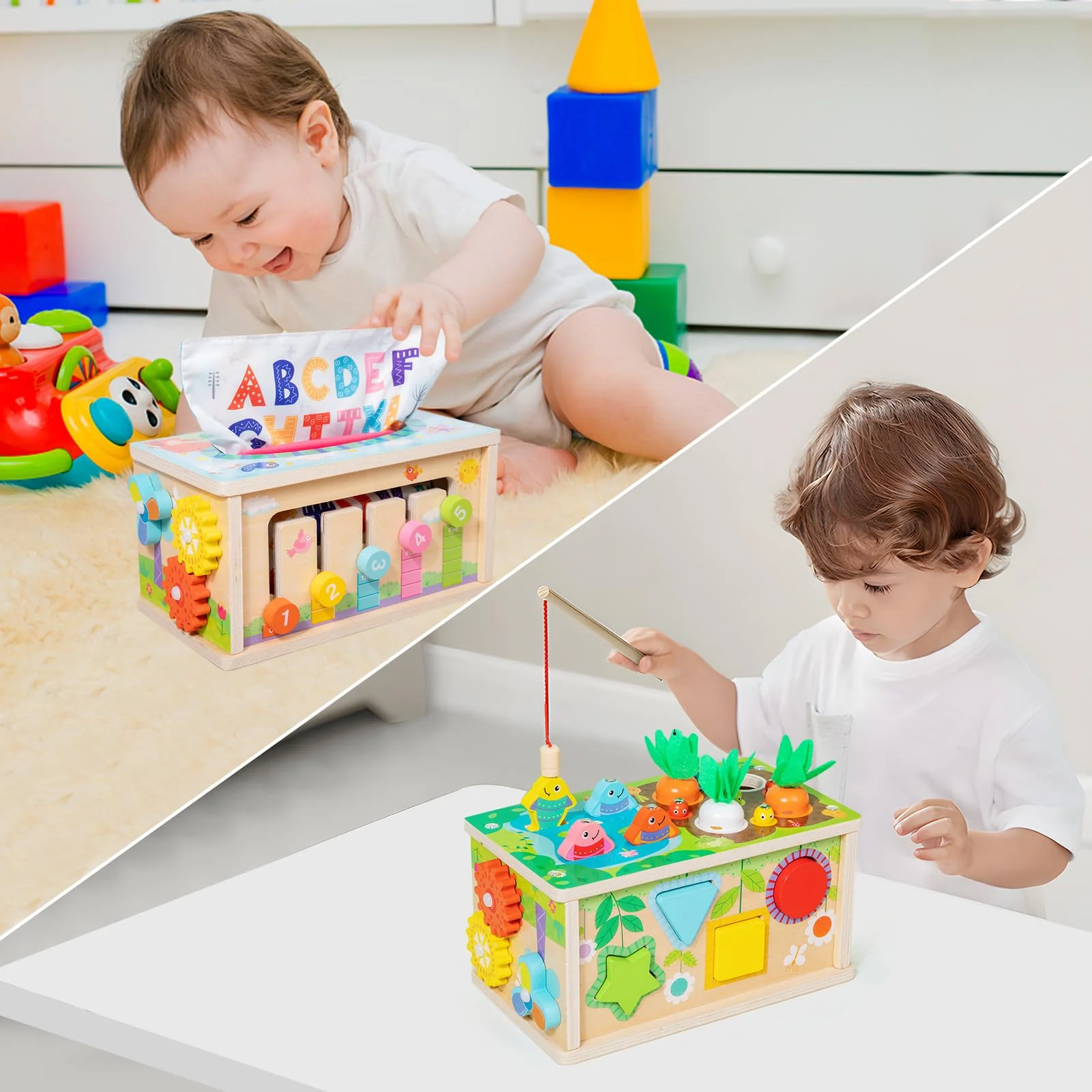 LZDMY Montessori Spielzeug Baby ab 6 Monate, 6-in-1 Tücherbox mit Knistertuch, Motorikwürfel Holzspielzeug 6-12 Monate Jungen Mädchen, Motorikspielzeug für Kinder 1-3, Baby Geschenk - Image 5