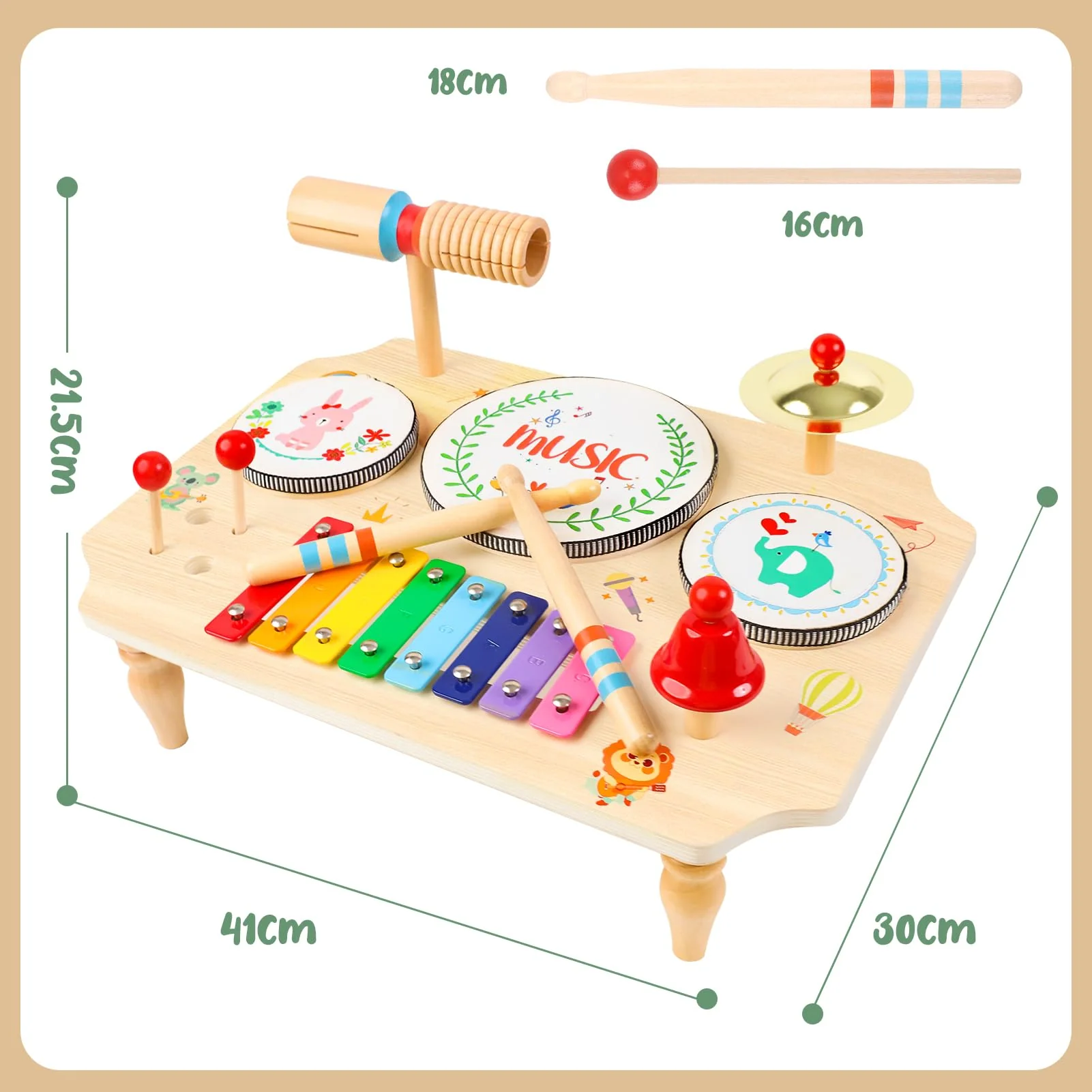 LZDMY Schlagzeug Kinder, 11-in-1 Trommel Musikinstrumente für Kinder ab 1 2 3 Jahr mit Xylophon, Kinderspielzeug Holzspielzeug für Ostern Weihnacht Geschenk Junge Mädchen - Image 2
