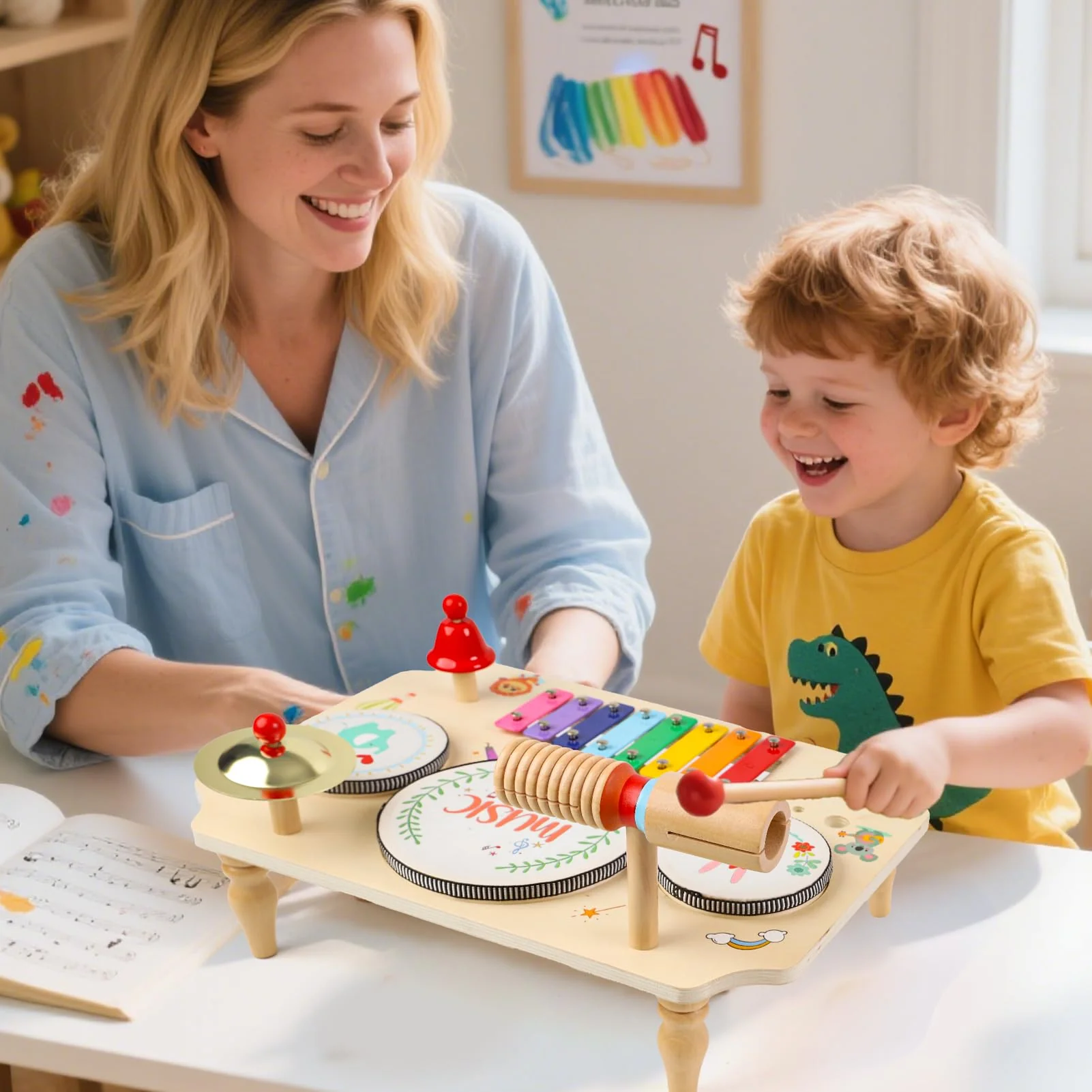 LZDMY Schlagzeug Kinder, 11-in-1 Trommel Musikinstrumente für Kinder ab 1 2 3 Jahr mit Xylophon, Kinderspielzeug Holzspielzeug für Ostern Weihnacht Geschenk Junge Mädchen - Image 6
