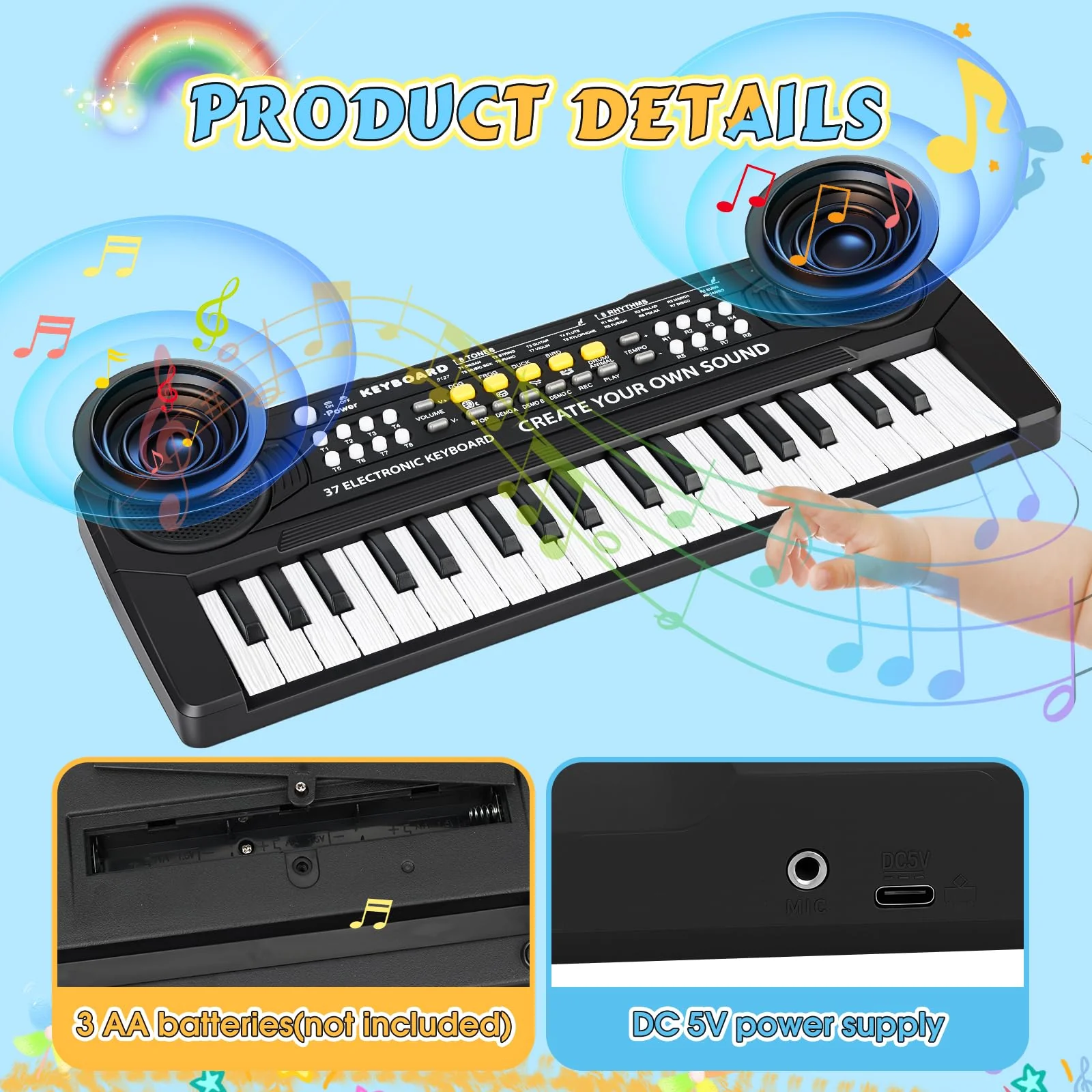 m zimoon Keyboard Kinder mit Mikrofon, Tragbare Multifunktions Kinder Keyboard 37 Tasten ab 3 Jahre, Musikspielzeug Klaviertastatur Lernspielzeug Geschenk für Jungen Mädchen 3 4 5 6 Jahre - Image 4