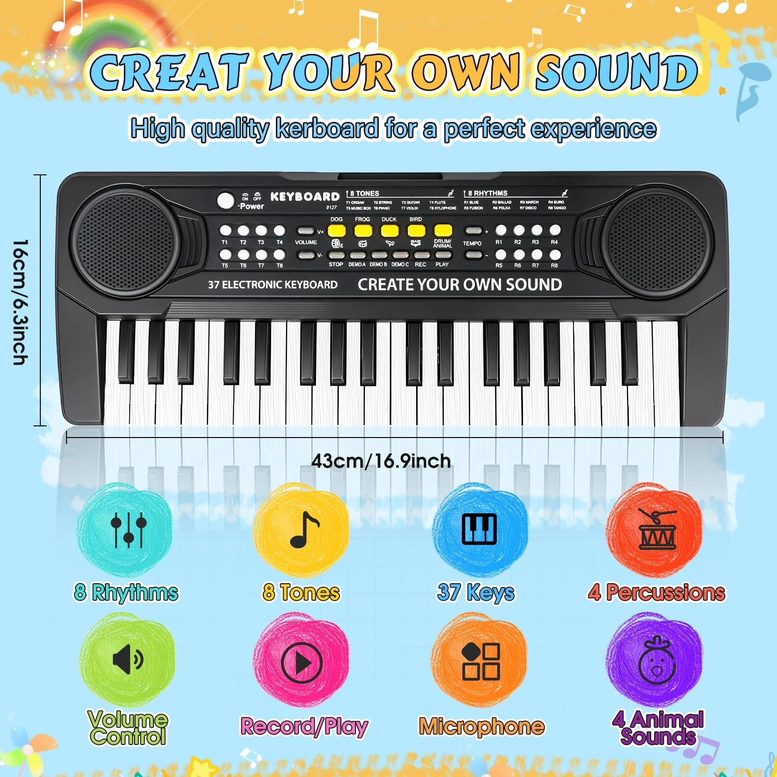 m zimoon Keyboard Kinder mit Mikrofon, Tragbare Multifunktions Kinder Keyboard 37 Tasten ab 3 Jahre, Musikspielzeug Klaviertastatur Lernspielzeug Geschenk für Jungen Mädchen 3 4 5 6 Jahre - Image 5