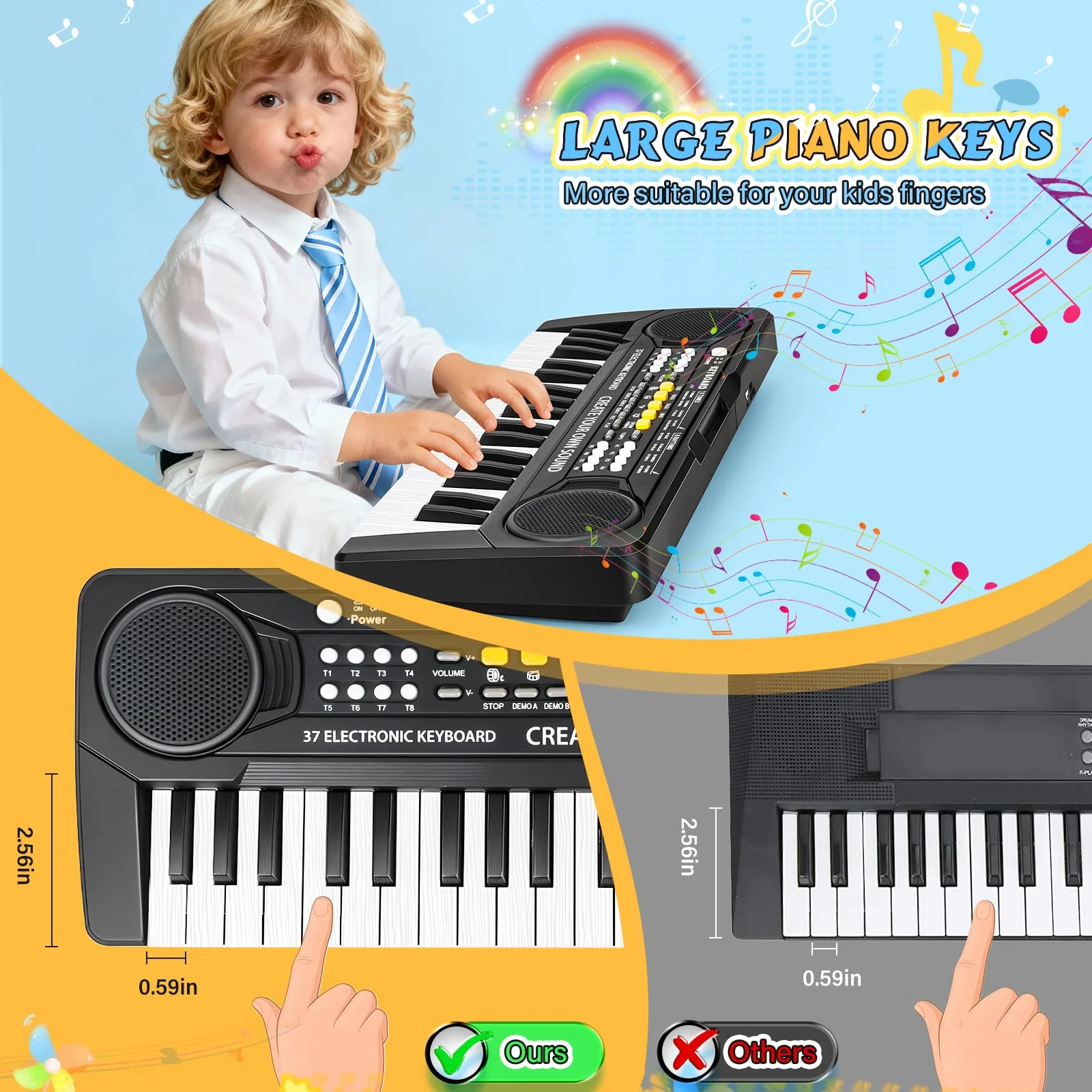 m zimoon Keyboard Kinder mit Mikrofon, Tragbare Multifunktions Kinder Keyboard 37 Tasten ab 3 Jahre, Musikspielzeug Klaviertastatur Lernspielzeug Geschenk für Jungen Mädchen 3 4 5 6 Jahre - Image 6