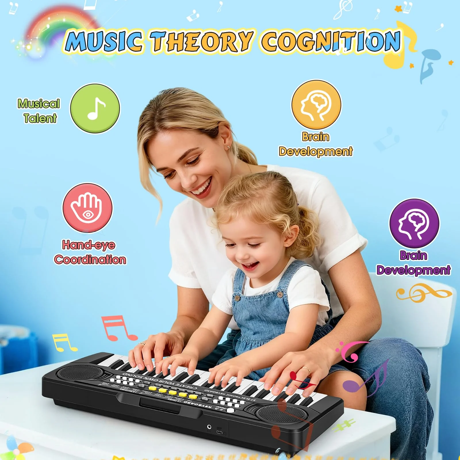 m zimoon Keyboard Kinder mit Mikrofon, Tragbare Multifunktions Kinder Keyboard 37 Tasten ab 3 Jahre, Musikspielzeug Klaviertastatur Lernspielzeug Geschenk für Jungen Mädchen 3 4 5 6 Jahre - Image 7