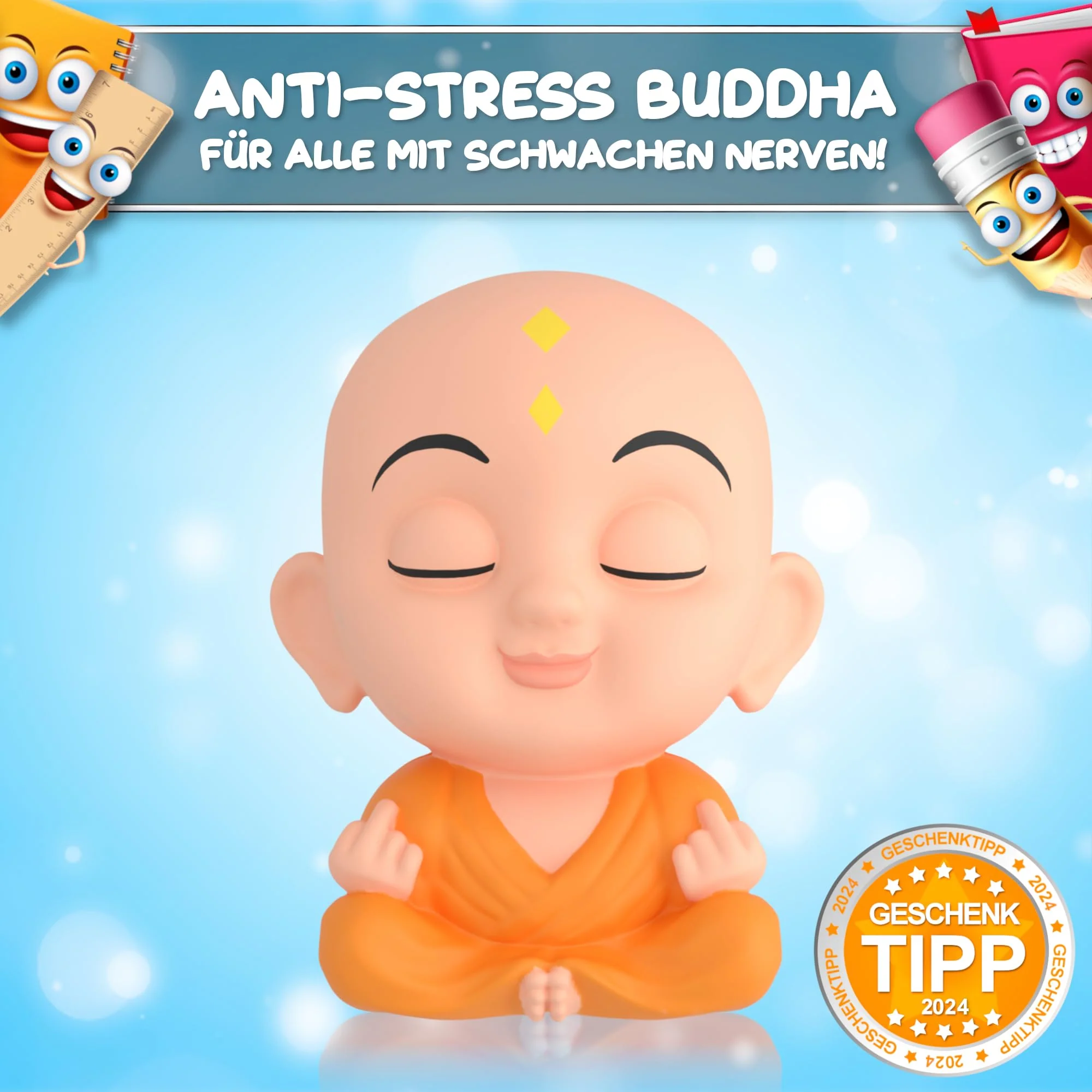 MACH MAL PAUSE® Anti Stress Buddha - der lustige Stress-Buddha ist das Geschenk für Kollegen Studenten Mitarbeiter - Gadget Büro Spielzeug - Stressball - Antistress Ball Squishy Anti Stress Würfel - Image 6