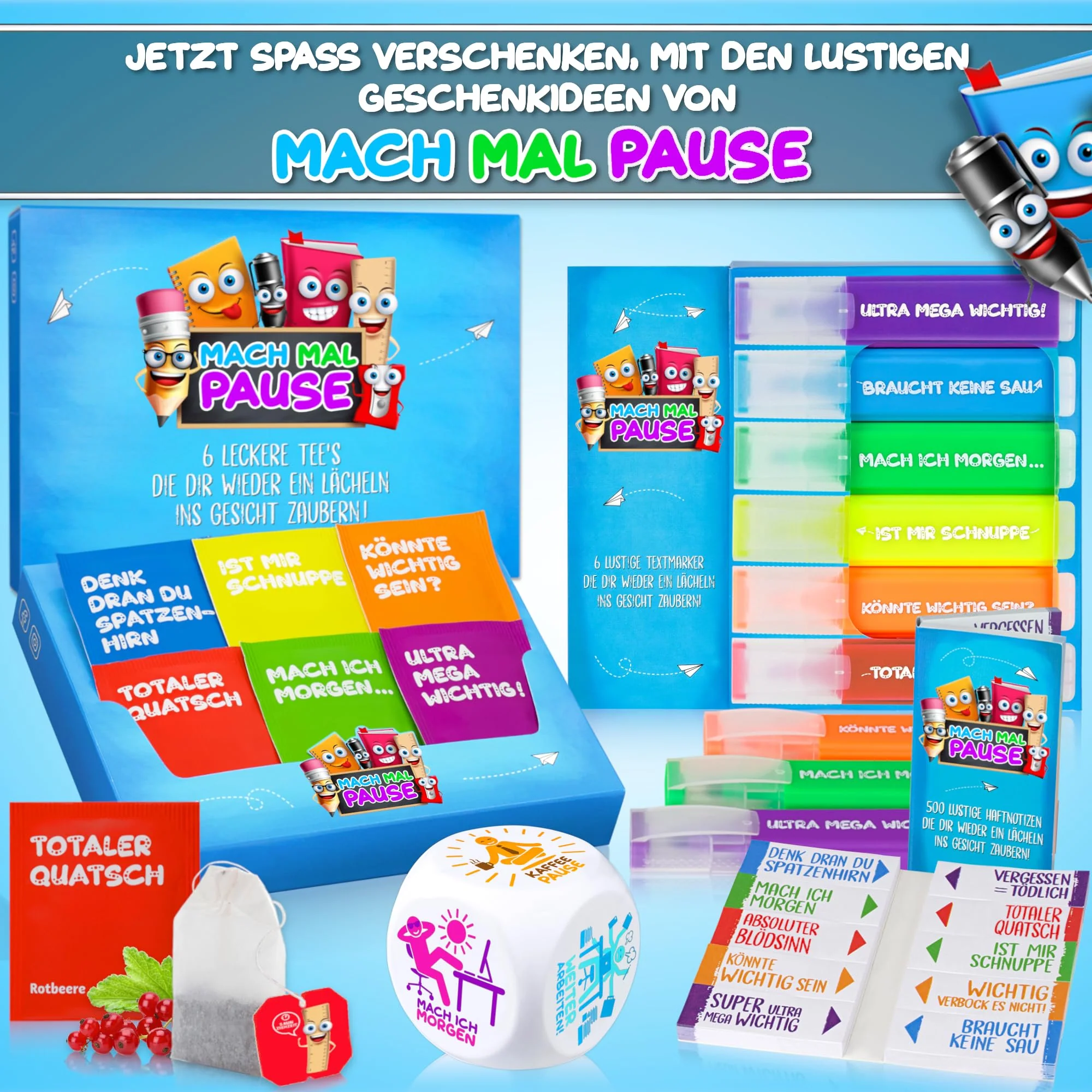 MACH MAL PAUSE® Anti Stress Würfel - der Bunte Stresswürfel mit 6 lustigen Aktionen zum Stressabbau ist das Geschenk für Kollegen Studenten Freunde - Büro Spielzeug für Mitarbeiter ohne Nerven - Image 2