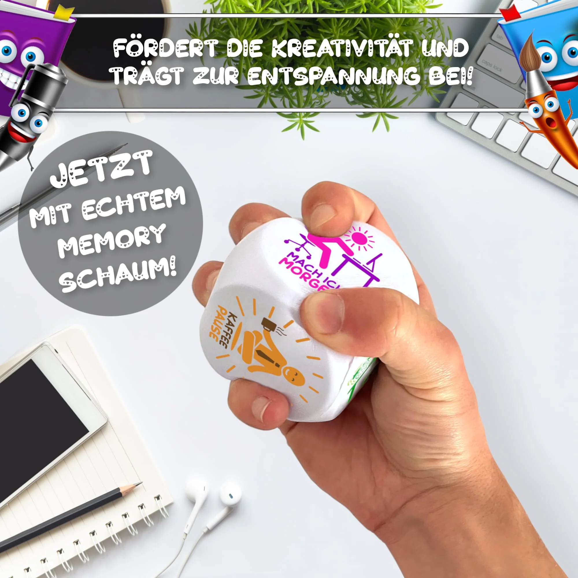MACH MAL PAUSE® Anti Stress Würfel - der Bunte Stresswürfel mit 6 lustigen Aktionen zum Stressabbau ist das Geschenk für Kollegen Studenten Freunde - Büro Spielzeug für Mitarbeiter ohne Nerven - Image 4