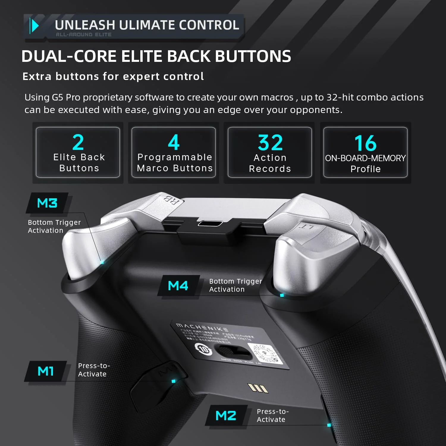 Machenike G5 Pro Wireless Controller für Windows PC,Switch,IOS&Android,RGB Lichter,PC Controller Hall Effekt Joystick&Trigger/Gyroskop (Schwarz)