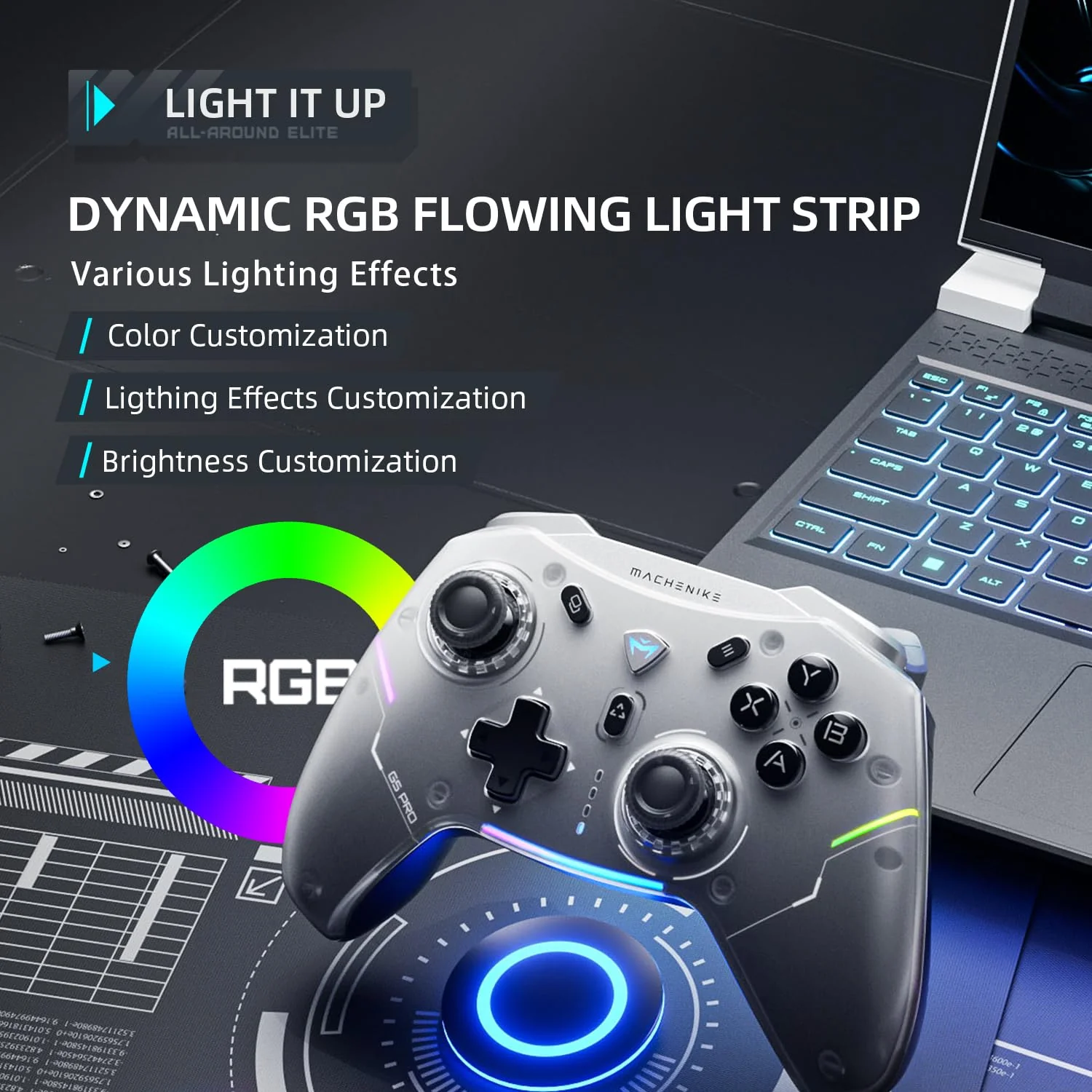 Machenike G5 Pro Wireless Controller für Windows PC,Switch,IOS&Android,RGB Lichter,PC Controller Hall Effekt Joystick&Trigger/Gyroskop (Schwarz) - Image 11
