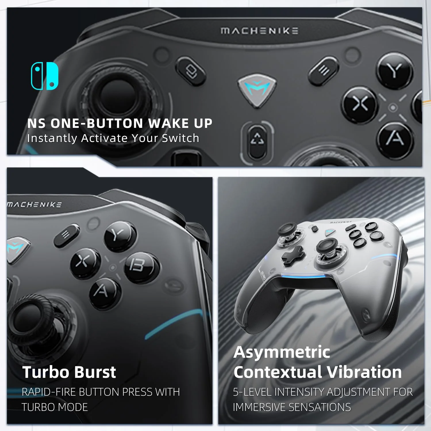 Machenike G5 Pro Wireless Controller für Windows PC,Switch,IOS&Android,RGB Lichter,PC Controller Hall Effekt Joystick&Trigger/Gyroskop (Schwarz) - Image 2