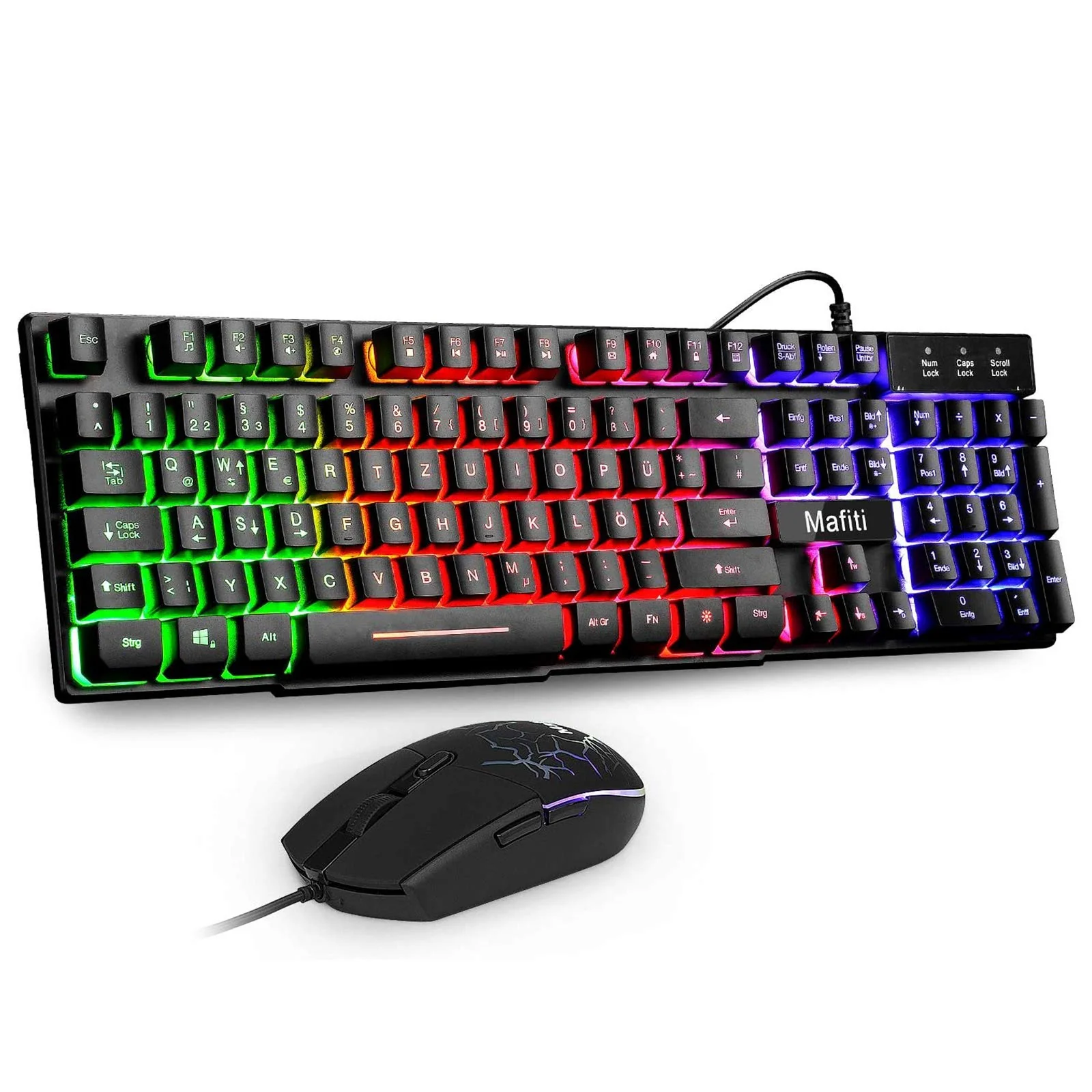 mafiti Tastatur und Maus Set, Kabelgebundenes, LED Hintergrundbeleuchtung QWERTZ (DE-Layout), Regenbogen Farben Beleuchtetung für Gaming und Büro - Image 4