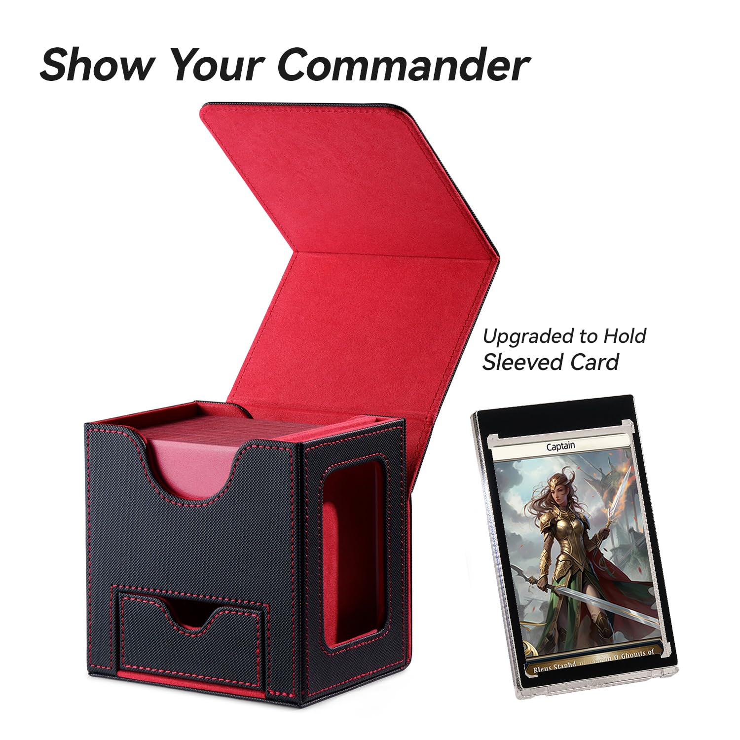 Mage Tech Commander Deckbox für MTG - Patentiertes Design, Commander Display, passt für 100 doppelt eingehüllte Karten, 35pt Magnetkartenhalter & Würfelschale - Schwarz/Rot - Image 6