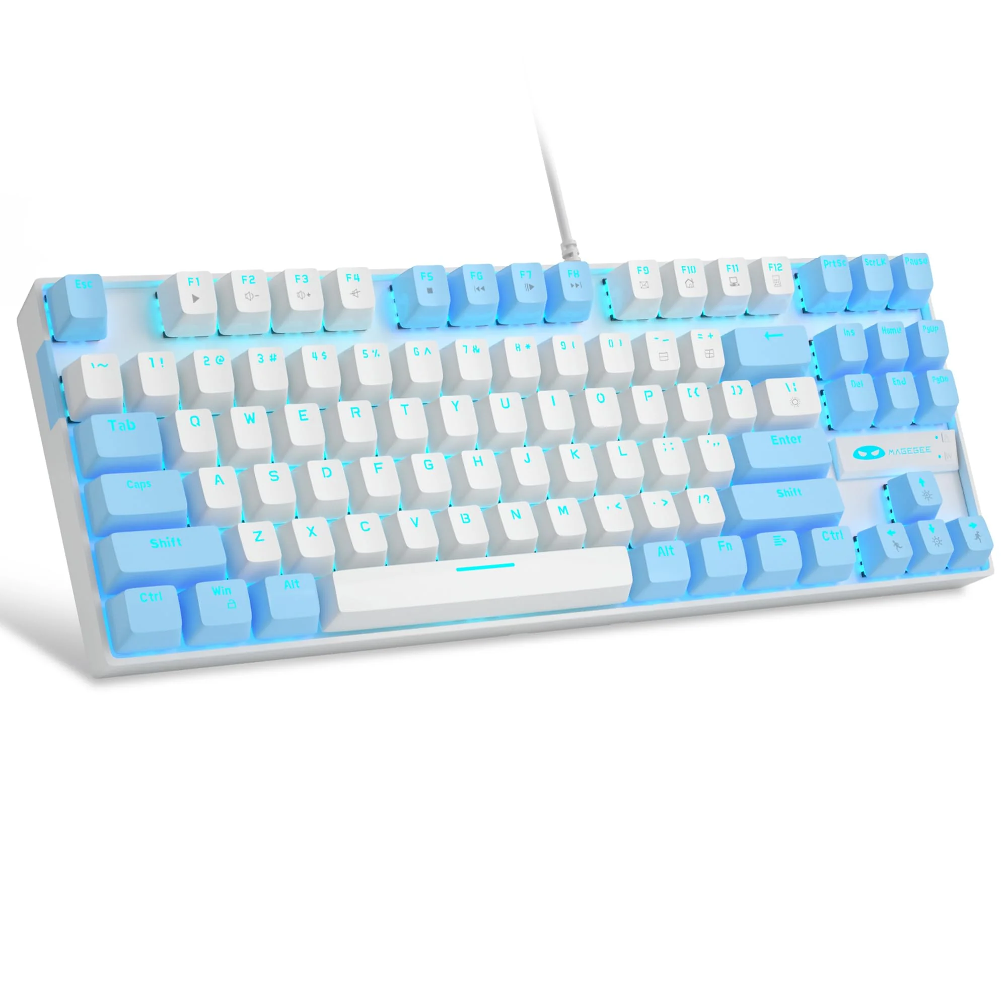 MageGee 75% Mechanische Gaming-Tastatur mit rotem Schalter, LED-Tastatur mit blauer Hintergrundbeleuchtung, kompakte TKL kabelgebundene Computertastatur für Windows Laptop PC Gamer,Weiß/Blau - Image 2