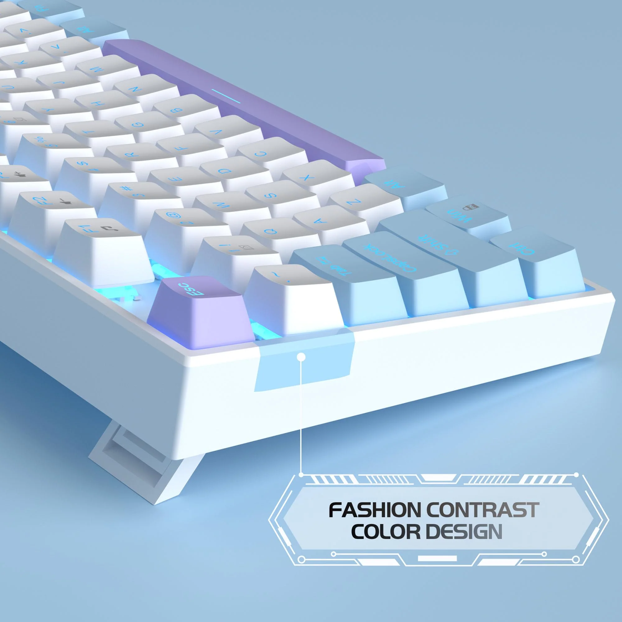 MageGee 75% Mechanische Gaming-Tastatur mit rotem Schalter, LED-Tastatur mit blauer Hintergrundbeleuchtung, kompakte TKL kabelgebundene Computertastatur für Windows Laptop PC Gamer,Weiß/Blau - Image 3