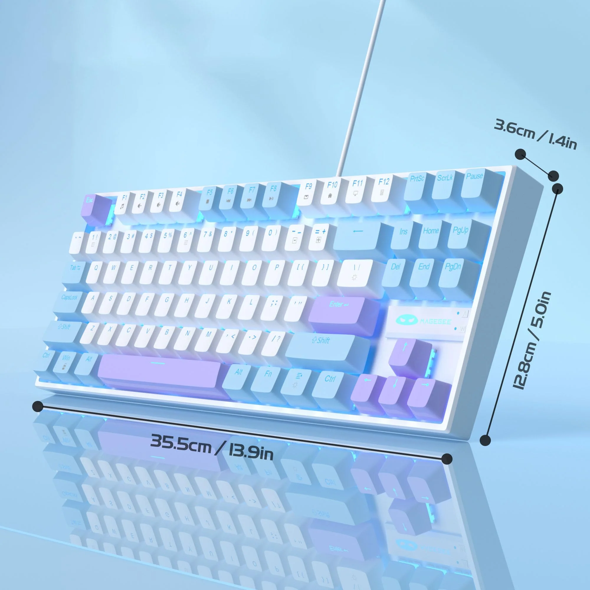MageGee 75% Mechanische Gaming-Tastatur mit rotem Schalter, LED-Tastatur mit blauer Hintergrundbeleuchtung, kompakte TKL kabelgebundene Computertastatur für Windows Laptop PC Gamer,Weiß/Blau - Image 7