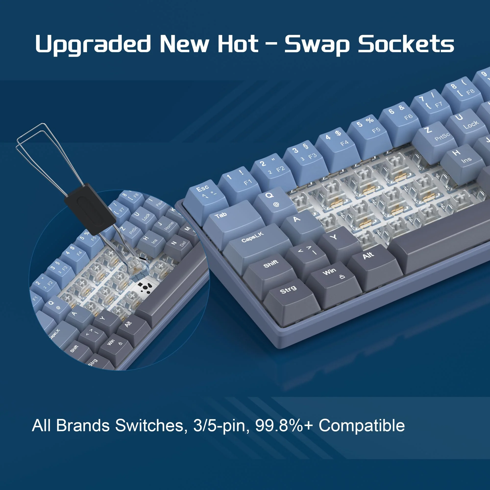 MageGee MK-STAR61 60% Mechanische Tastatur DE Layout, Hot-Swap-fähige kabelgebundene RGB-Gaming-Tastatur mit Farbstoff-Sublimationstastenkappen, vorgeölten Schaltern, Eva-Schaum für Mac/Win (blau) - Image 4