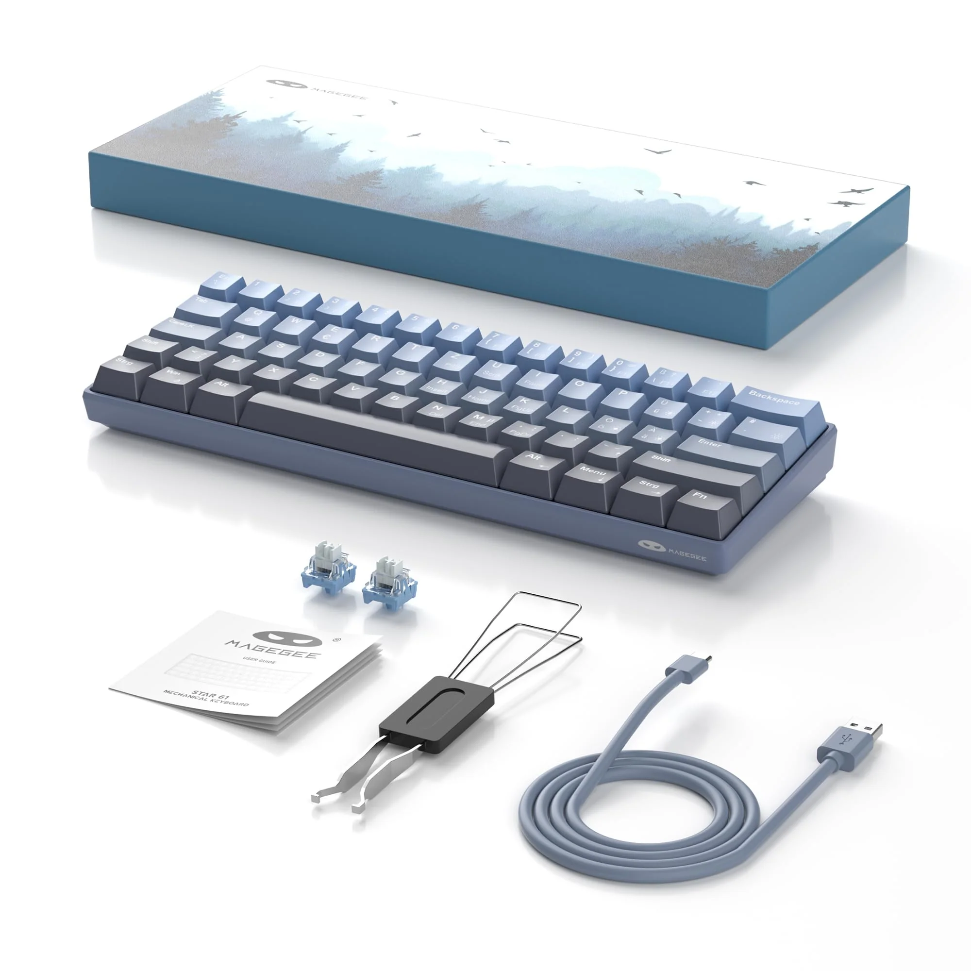 MageGee MK-STAR61 60% Mechanische Tastatur DE Layout, Hot-Swap-fähige kabelgebundene RGB-Gaming-Tastatur mit Farbstoff-Sublimationstastenkappen, vorgeölten Schaltern, Eva-Schaum für Mac/Win (blau) - Image 5