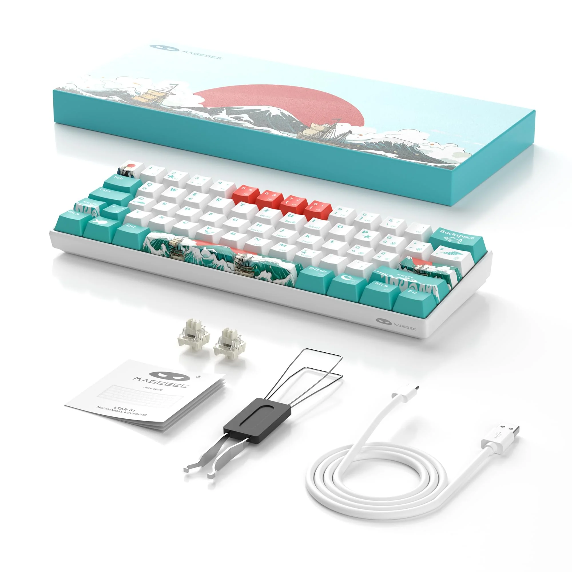 MageGee MK-STAR61 60% Mechanische Tastatur DE Layout, Hot-Swap-fähige kabelgebundene RGB-Gaming-Tastatur mit Farbstoff-Sublimationstastenkappen, vorgeölten Schaltern, Eva-Schaum für Mac/Win (Wellen) - Image 4