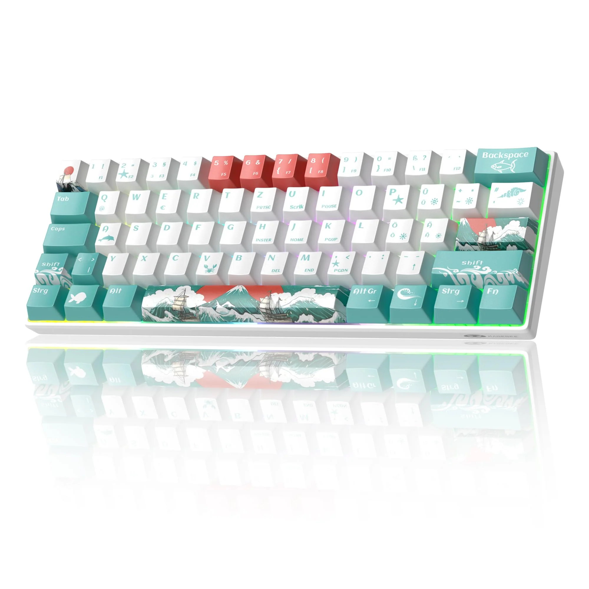 MageGee MK-STAR61 60% Mechanische Tastatur DE Layout, Hot-Swap-fähige kabelgebundene RGB-Gaming-Tastatur mit Farbstoff-Sublimationstastenkappen, vorgeölten Schaltern, Eva-Schaum für Mac/Win (Wellen) - Image 9
