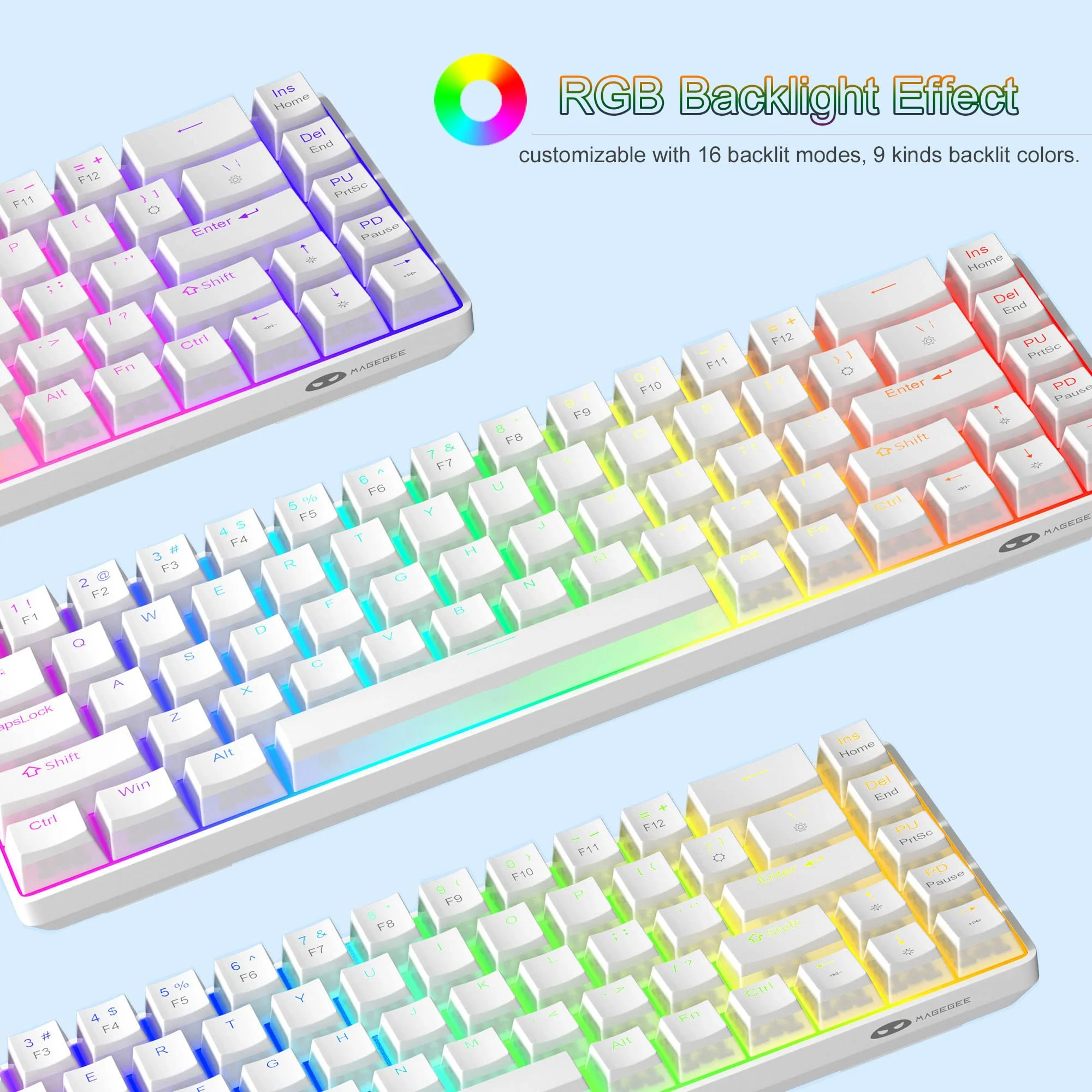 MageGee Tragbare 60% mechanische Gaming-Tastatur, roter Schalter, PBT Pudding-Tastenkappen, RGB-Hintergrundbeleuchtung, Mini-kabelgebundene Büro-Tastatur für Windows Laptop PC,Weiß - Image 2