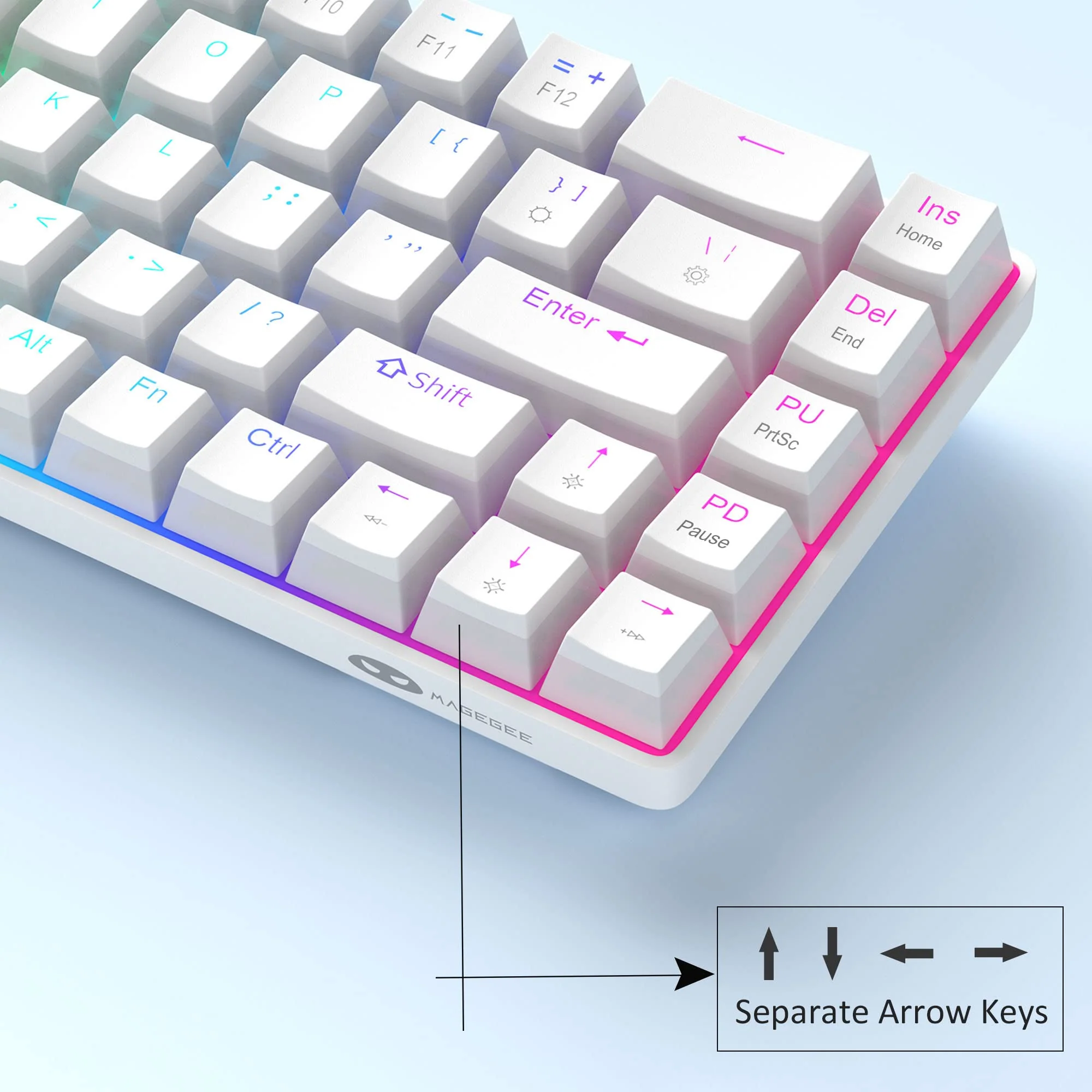 MageGee Tragbare 60% mechanische Gaming-Tastatur, roter Schalter, PBT Pudding-Tastenkappen, RGB-Hintergrundbeleuchtung, Mini-kabelgebundene Büro-Tastatur für Windows Laptop PC,Weiß - Image 7
