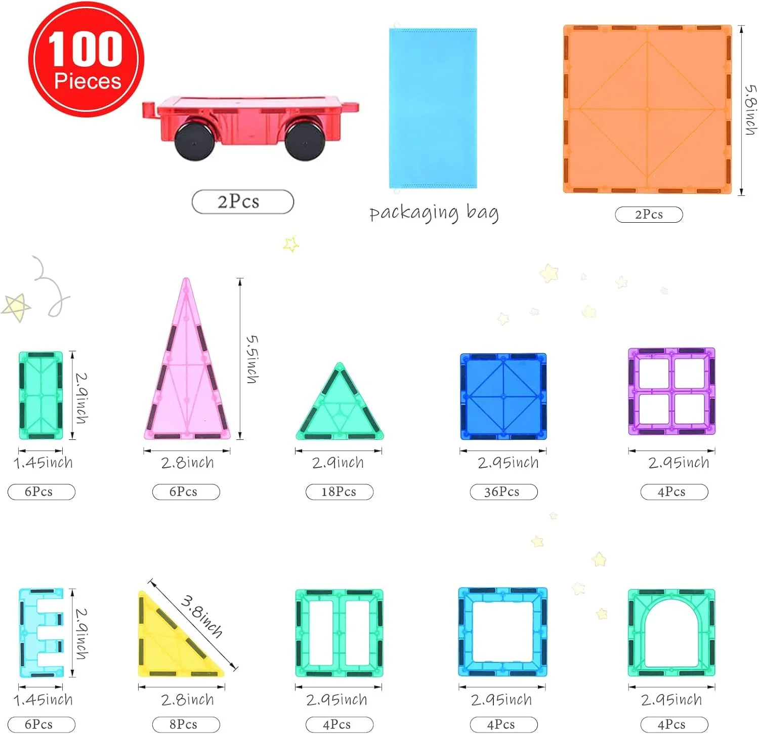 Magnetische Bausteine 100Pcs für Kinder ab 3+ Jahre Starke Magnet Montessori Spielzeug Kinder STEM-Lernspielzeug-Geschenk zur Förderung der Kreativität für Jungen Mädchen (100 pcs) - Image 2