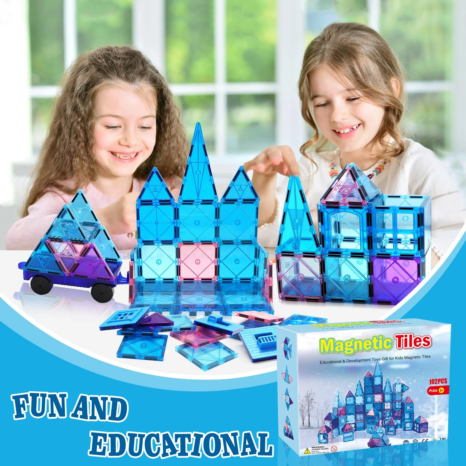 Magnetische Bausteine 102 Teile Magnetbausteine Spielzeug ab 3 Jahre Magnete Kinder Magnetspielzeug Mit Riesenrad/2 Autos Montessori Kinderspielzeug ab 3 4 5 6 7 8 9+ Jahre Junge Mädchen Geschenke - Image 5