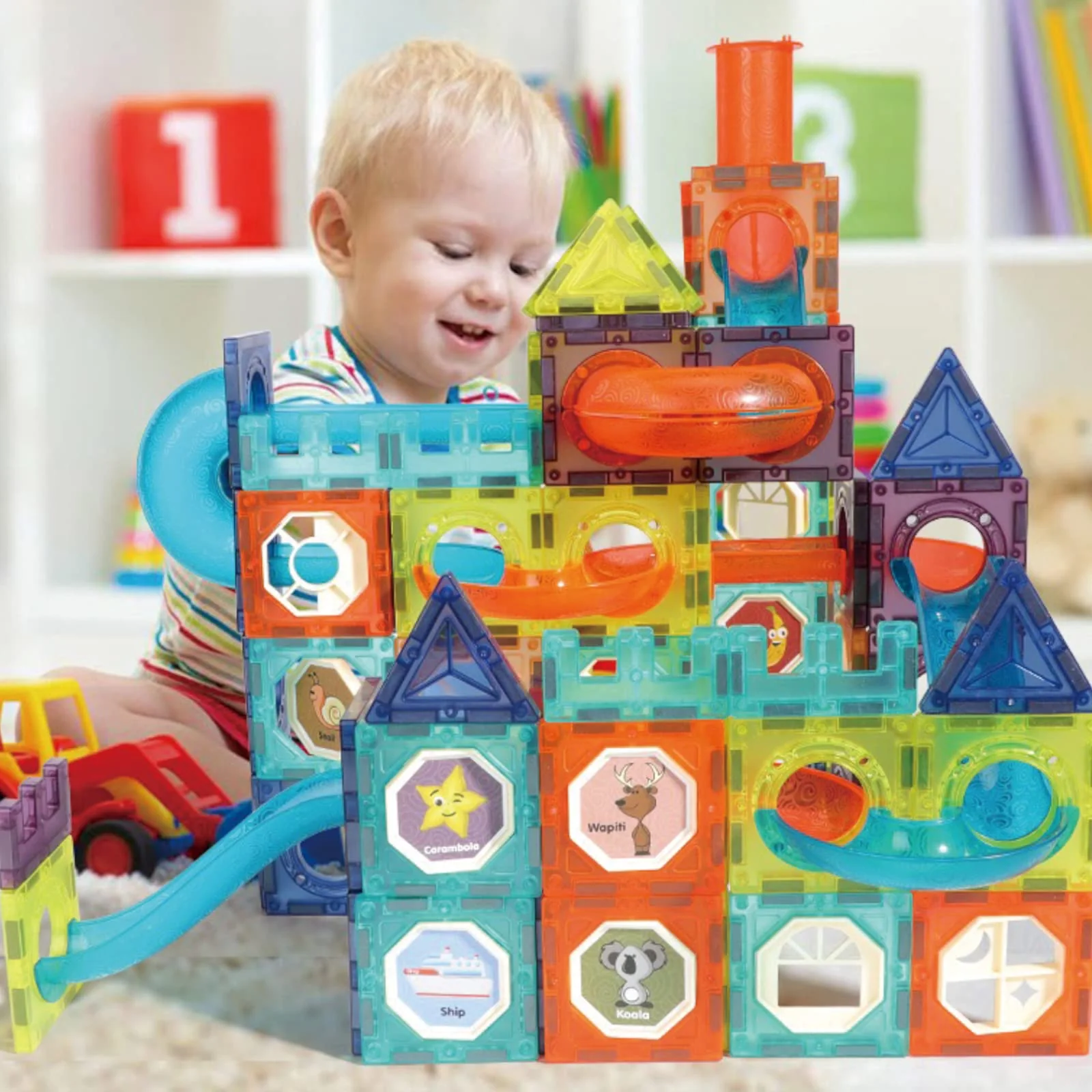 Magnetische Bausteine 144 Teile mit LED-Beleuchtung und Magnetkugelbahn,STEM Montessori-Lernspielzeug für kreatives Bauen,Pädagogisches Kindergeschenk ab 5 Jahren - Image 3