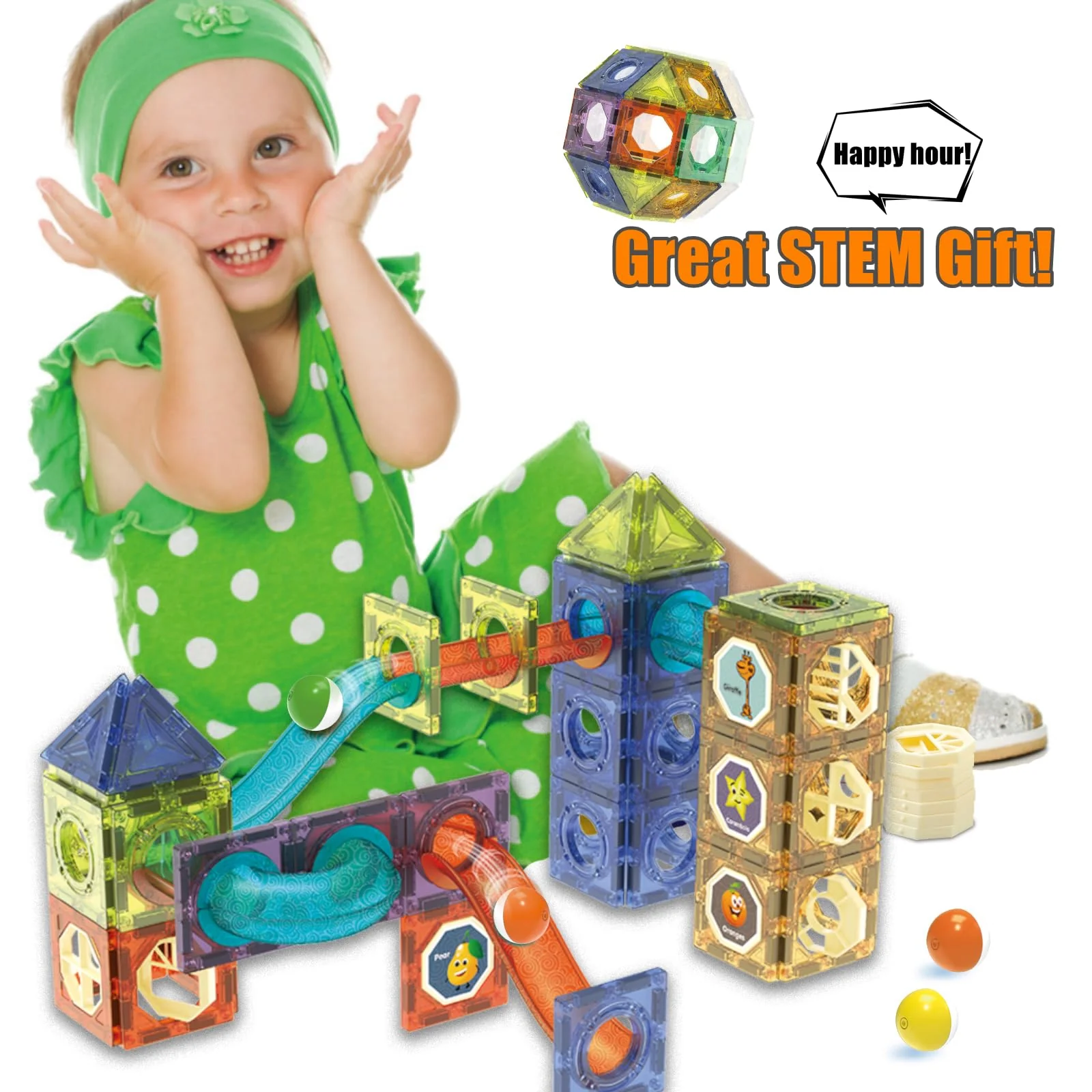 Magnetische Bausteine 144 Teile mit LED-Beleuchtung und Magnetkugelbahn,STEM Montessori-Lernspielzeug für kreatives Bauen,Pädagogisches Kindergeschenk ab 5 Jahren - Image 5