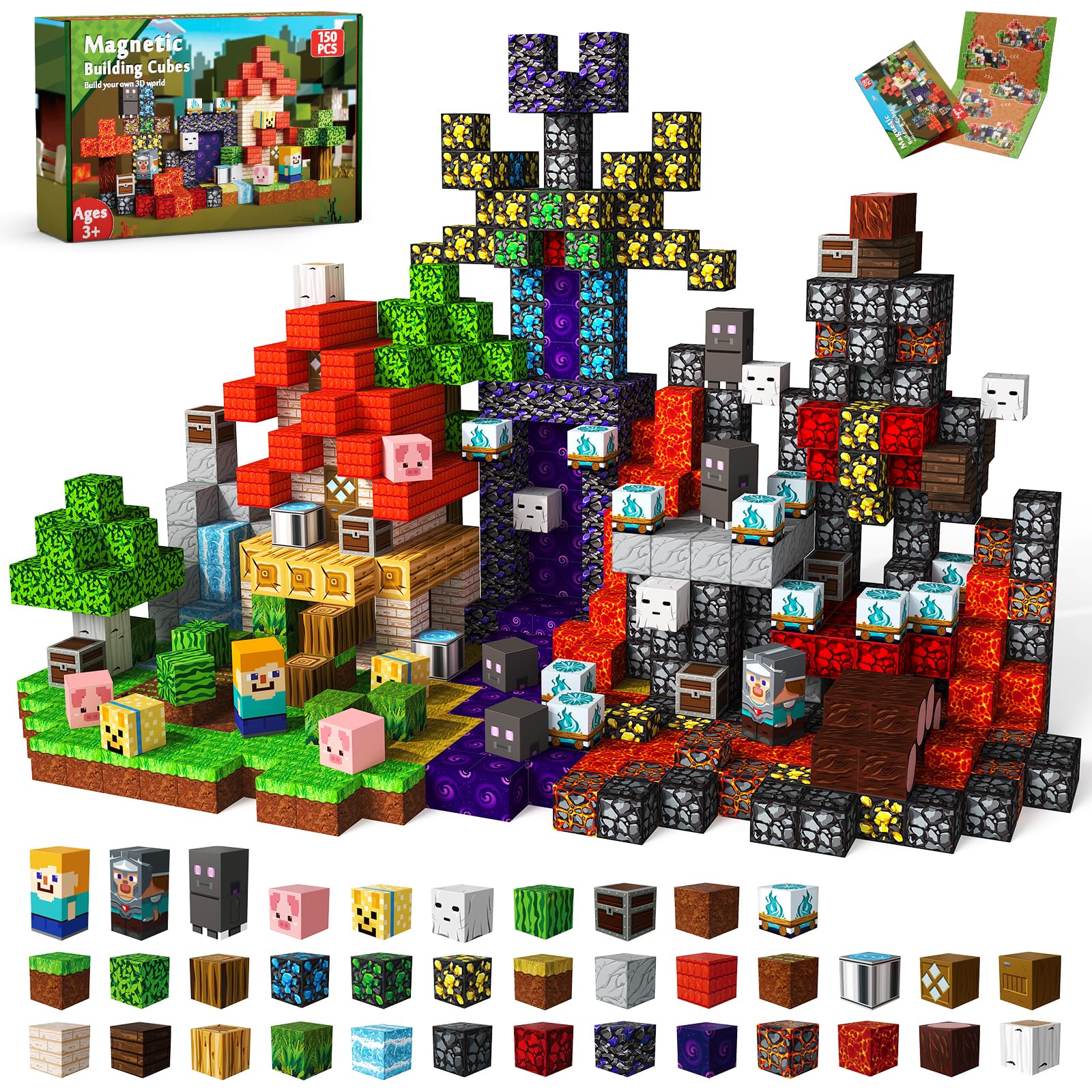 Magnetische Bausteine 150 Stück Abenteuer im Wald mit einem Zeitreise-Portal Edition Magnetbausteine Magnetic Building Blocks Montessori Spielzeug ab 4 5 6 7 8 9 Jahren Geschenke für Kinder ab 4 5 6 7