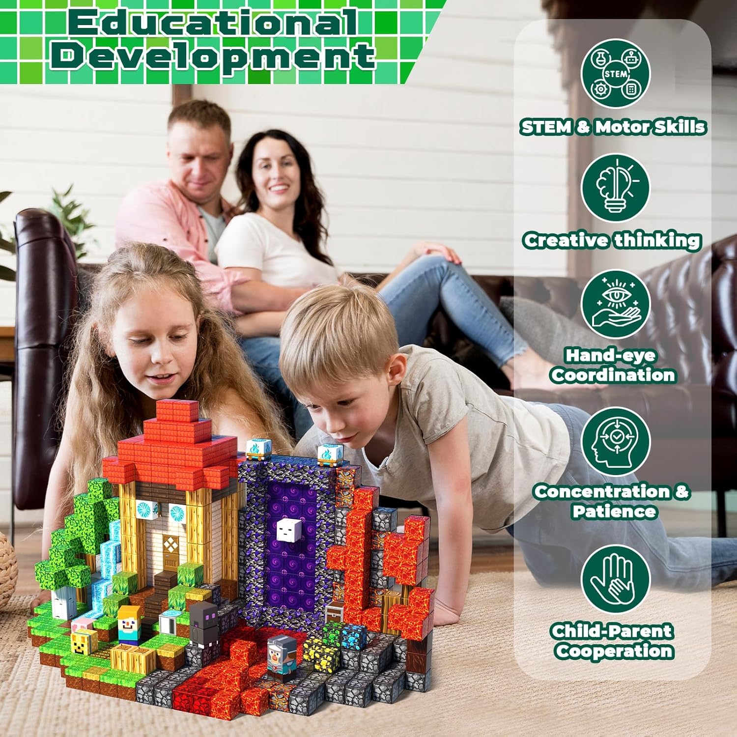 Magnetische Bausteine 150 Stück Abenteuer im Wald mit einem Zeitreise-Portal Edition Magnetbausteine Magnetic Building Blocks Montessori Spielzeug ab 4 5 6 7 8 9 Jahren Geschenke für Kinder ab 4 5 6 7 - Image 2