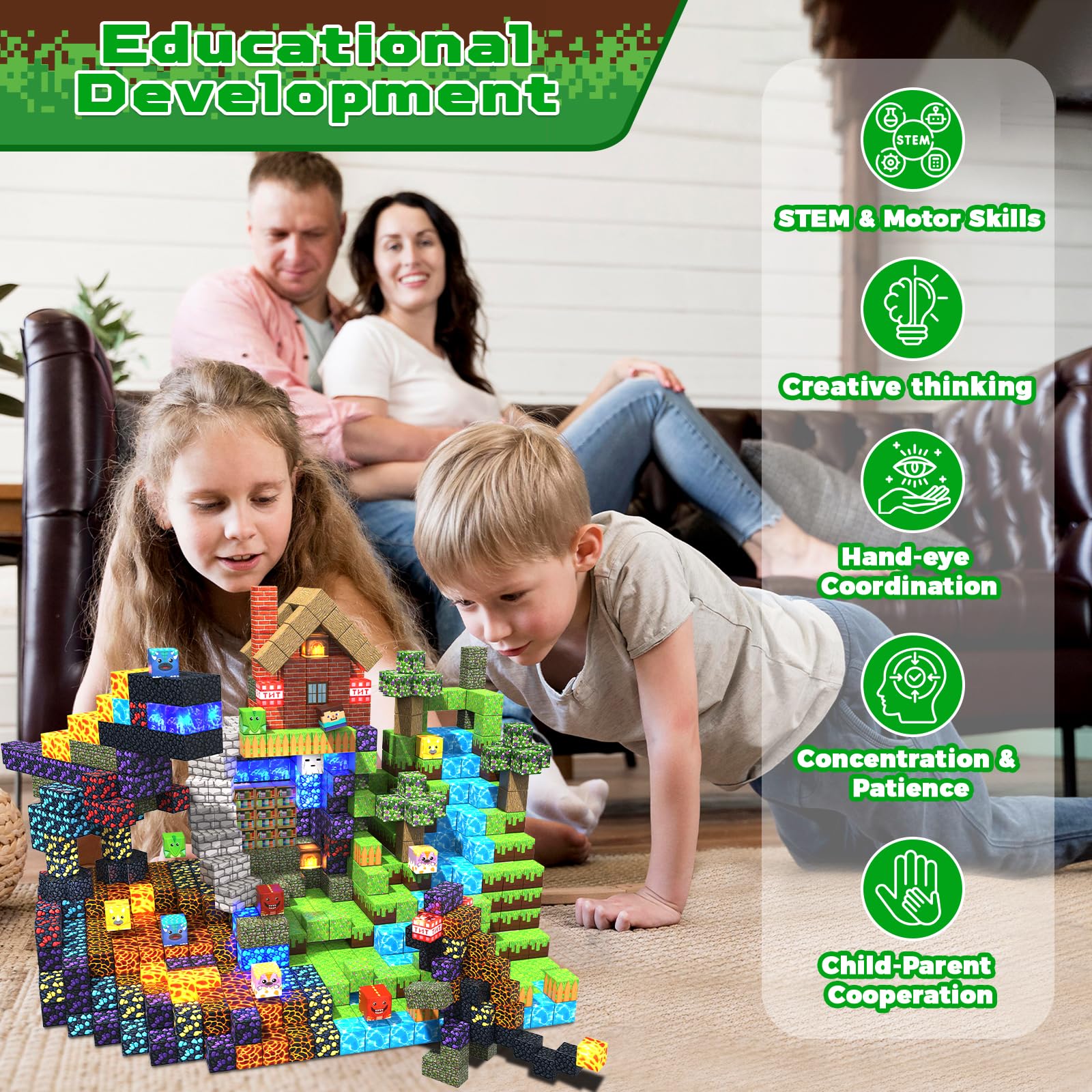 Magnetische Bausteine - 150 Teile Magnetic Blocks - Wald und Dinosaurier - Montessori magnetisches Spielzeug für Kinder ab 3 4 5 6 7 8 9 Jahren, kreative Geschenke für Jungen und Mädchen - Image 2