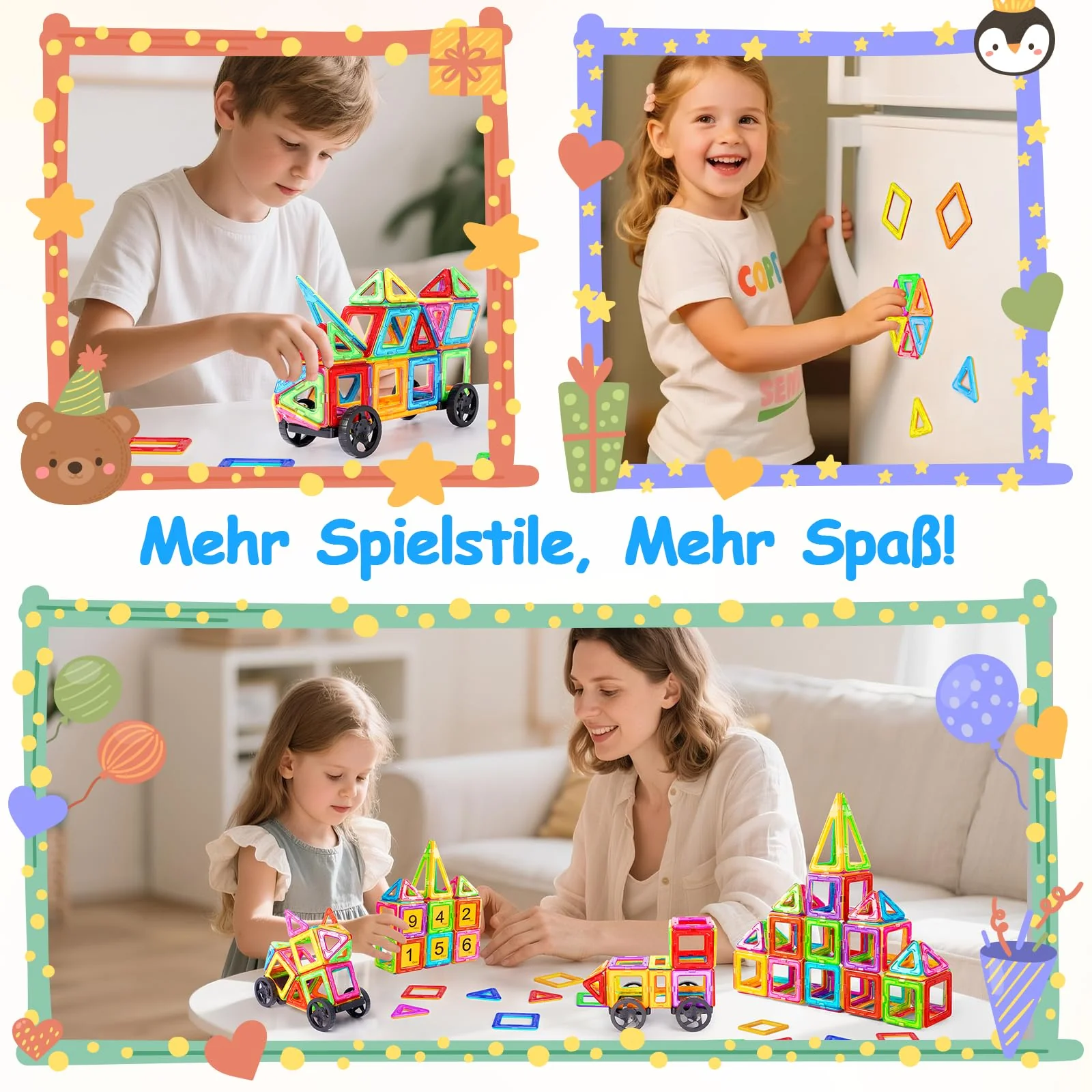 Magnetische Bausteine 60 Teile,Magnetbausteine Kinder,STEM Magnet Baustein,Montessori Spielzeug ab 3 Jahre,Magnet Bausteine für Kinder ab 3 4 5 6 7 8 Jungen und Mädchen Geschenk - Image 4