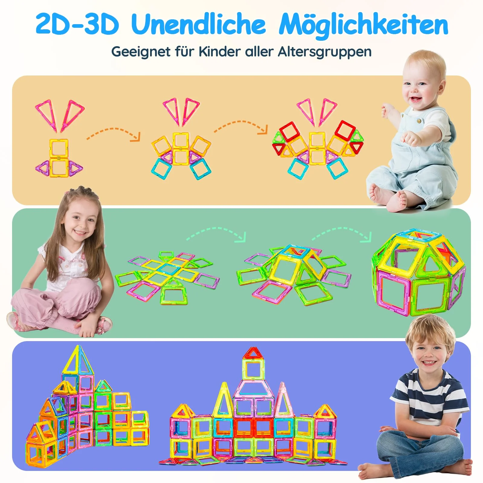 Magnetische Bausteine 60 Teile,Magnetbausteine Kinder,STEM Magnet Baustein,Montessori Spielzeug ab 3 Jahre,Magnet Bausteine für Kinder ab 3 4 5 6 7 8 Jungen und Mädchen Geschenk - Image 5