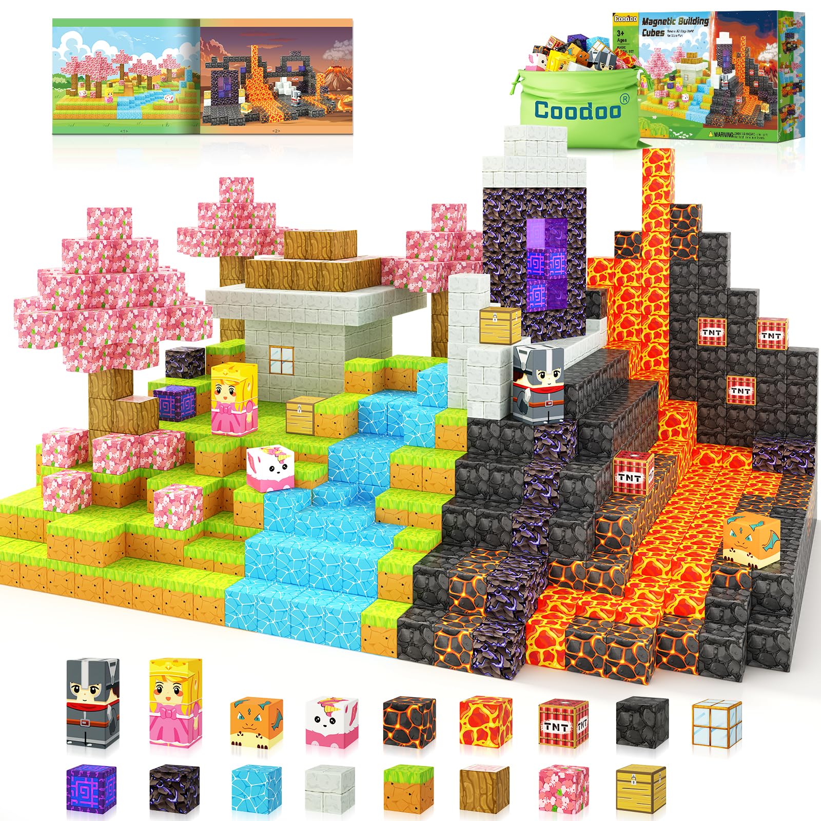 Magnetische Bausteine - Baue Mine Magnet Welt Zauberportal Set, Magnetische Fliesen Kleinkindspielzeug Outdoor Spielzeug für Jungen und Mädchen ab 3 Jahren, Kreative Kinderspiele Kinderspielzeug