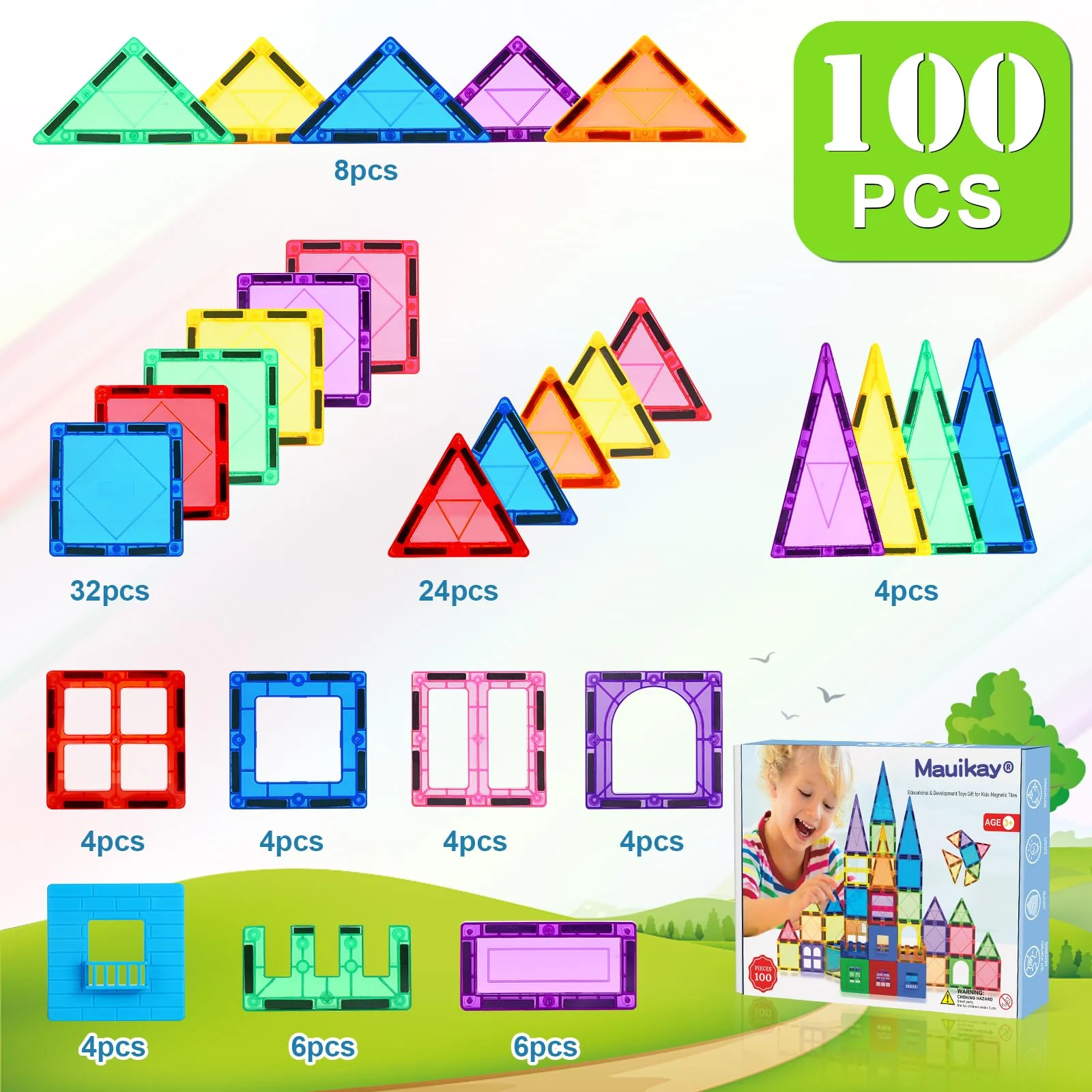 Magnetische Bausteine Kinderspielzeug 100 Teile STEM Magnetbausteine Bauspielzeug Magnet Spielzeug für Kleinkind und Kinder Montessori Lernspielzeug Geschenke für 3-8 Jungen und Mädchen - Image 4