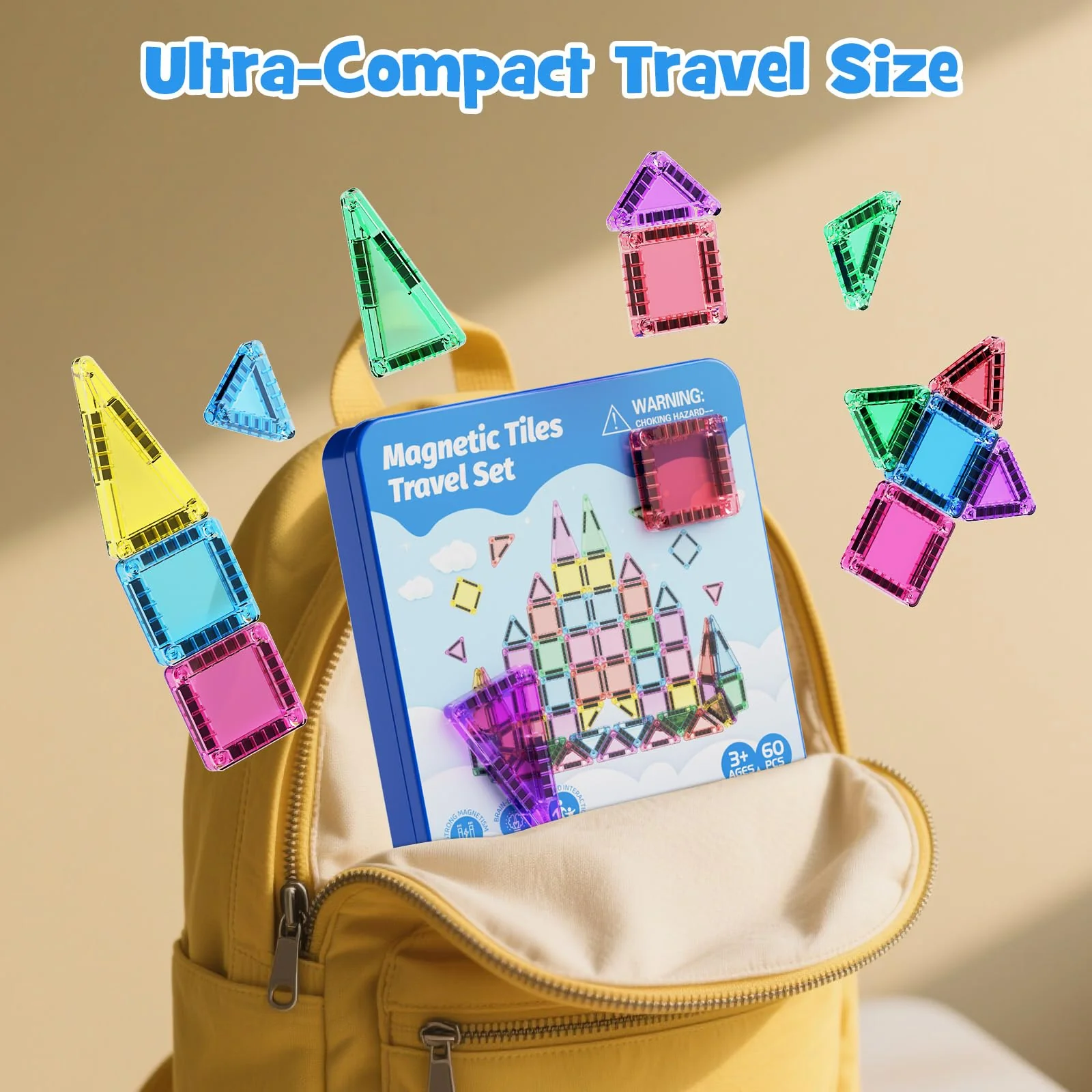 Magnetische Bausteine Reisespielzeug, 60-teiliges Magnetische Tiles Reiseset mit Eisenbox, Kreativität MINI Magnetic Fliesen Sensorisches Spielzeug Geburtstag Geschenk für Kinder 3 4 5 6 Jahren - Image 5