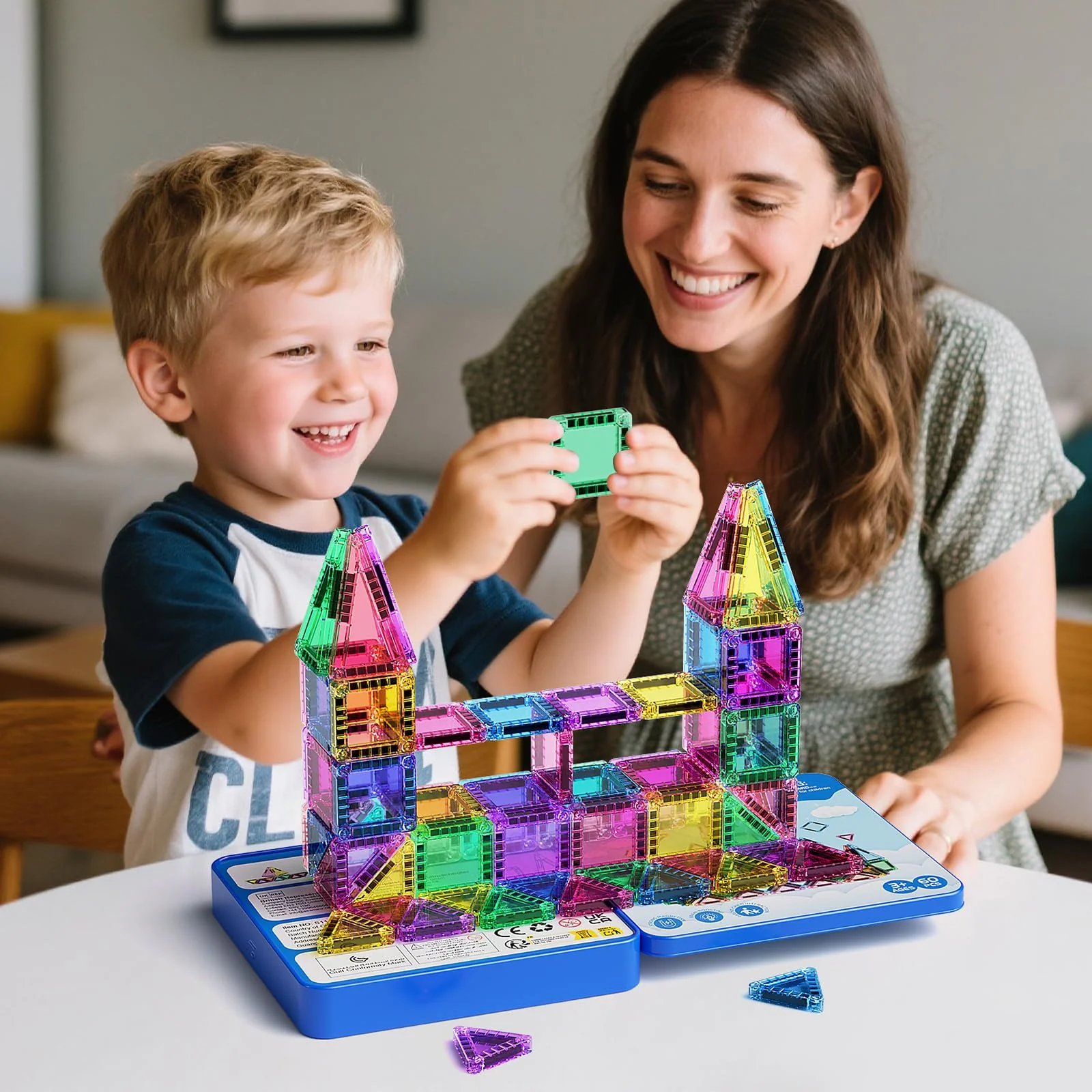 Magnetische Bausteine Reisespielzeug, 60-teiliges Magnetische Tiles Reiseset mit Eisenbox, Kreativität MINI Magnetic Fliesen Sensorisches Spielzeug Geburtstag Geschenk für Kinder 3 4 5 6 Jahren - Image 8