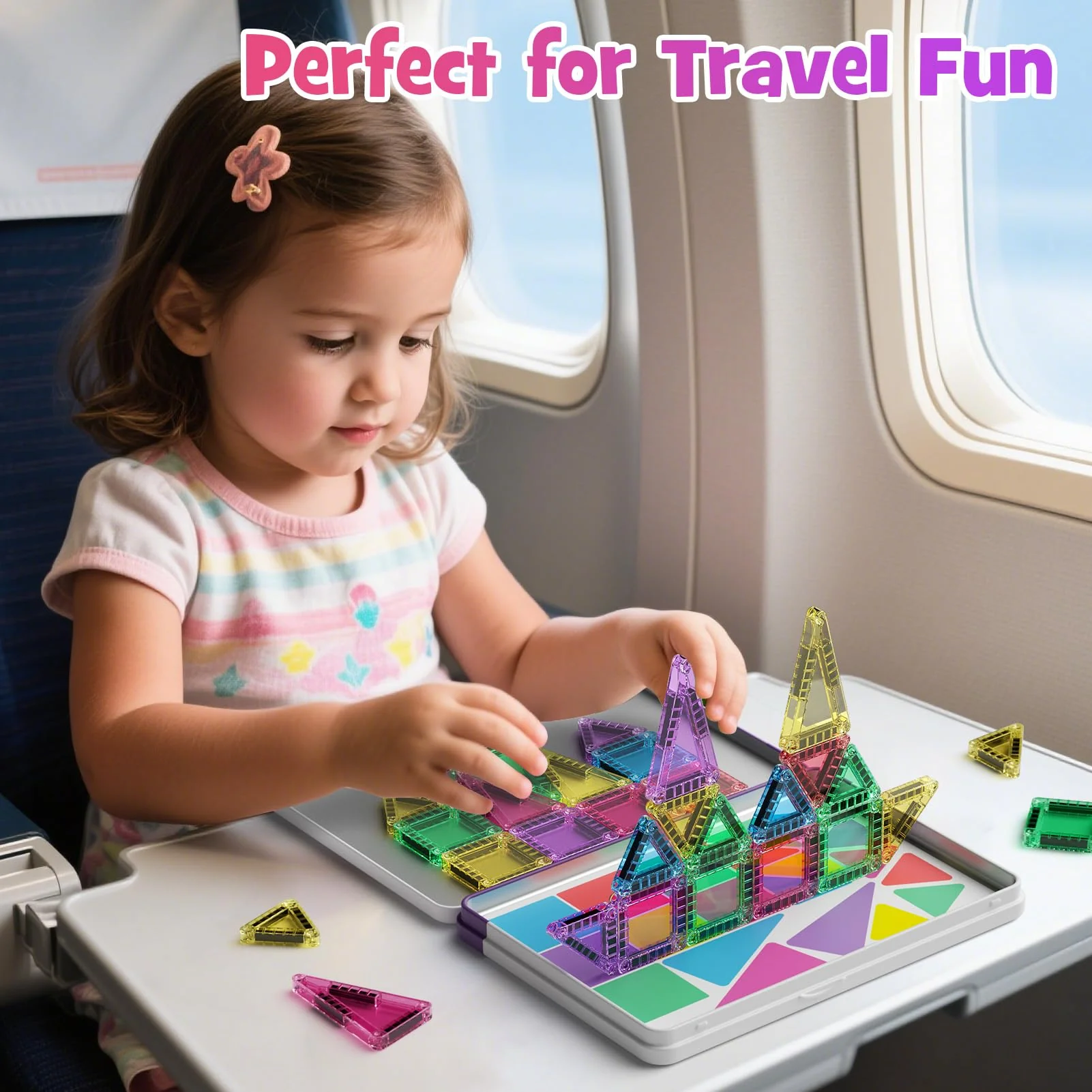 Magnetische Fliesen, 40-teilige Reise Magnetische Bausteine Set, MINI Magnet Fliesen Bauspielzeug mit Ironbox für Alter 3 + Jungen Mädchen, On-The-go Play STEM Montessori Magnetische Spielzeug - Image 8