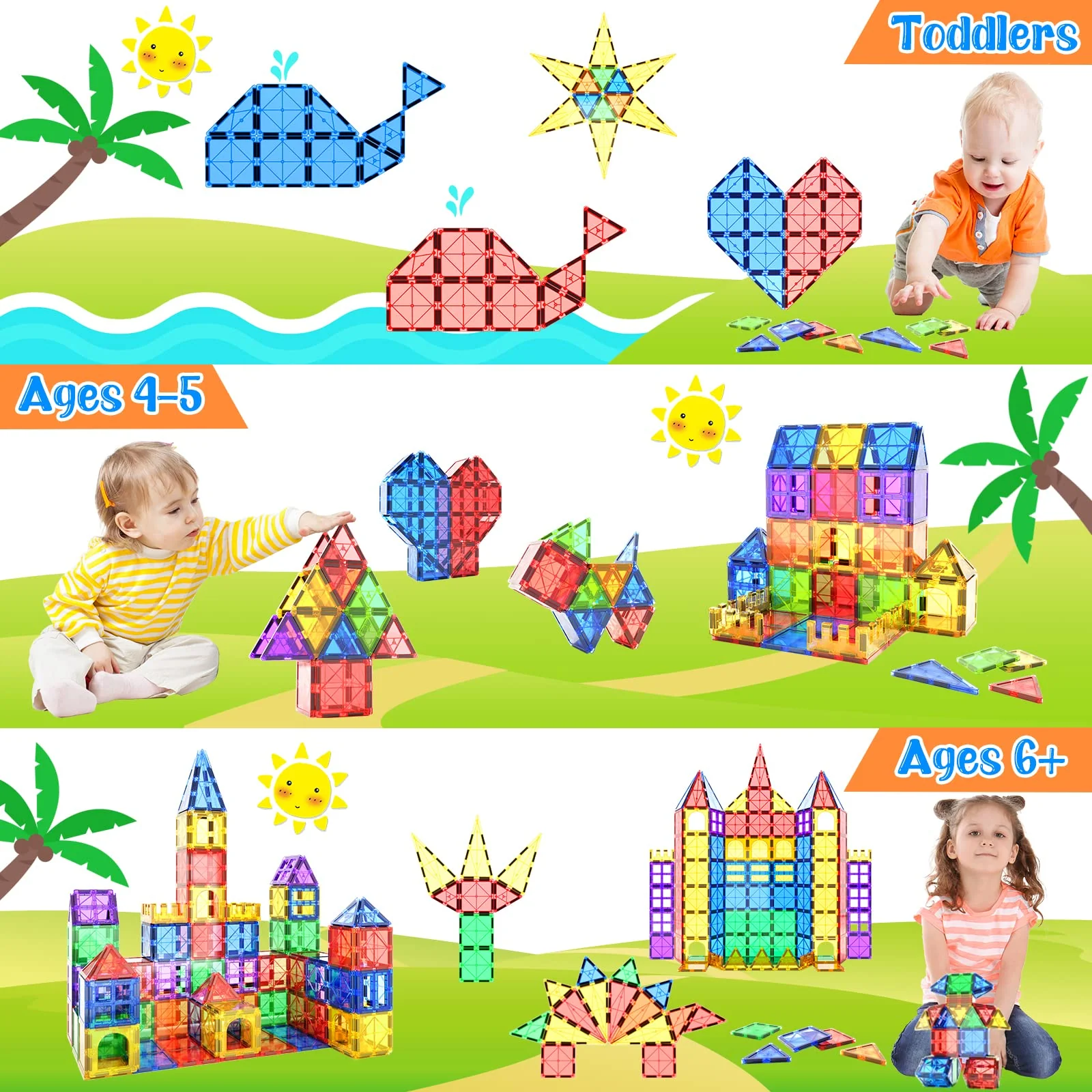 Magnetische Fliesen Kinderspielzeug STEM Magnet Spielzeug für Kleinkind Magnetische Blöcke Bauspielzeug Vorschule Lernen Sensorische Montessori Spielzeug für 3+ Jahre alte Jungen und Mädchen - Image 6