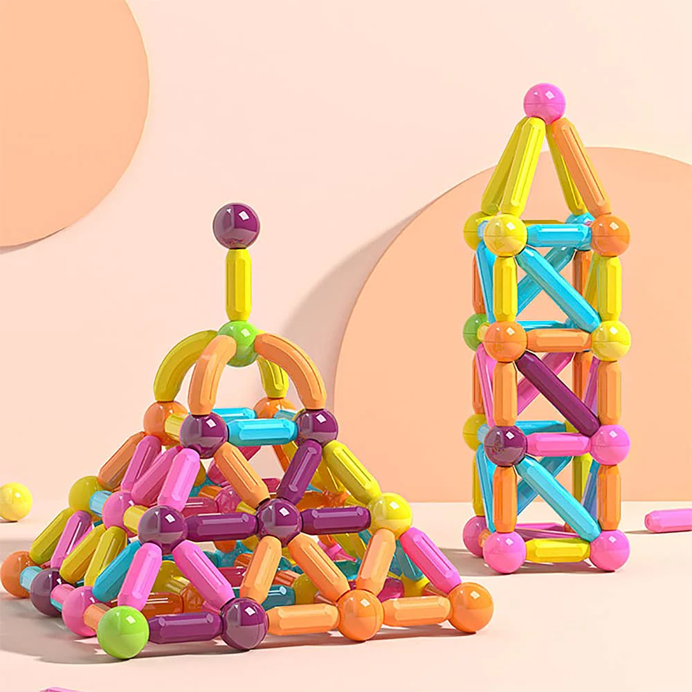 Magnetische und Stangen, 88 Stück magnetische Kugeln, Magnetbaustäbchen-Set, Bausteine, Fliesen, STEM Stapelspielzeug für Kinder ab 3 Jahren (88 Stück) - Image 2