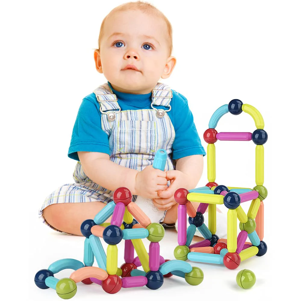 Magnetische und Stangen, 88 Stück magnetische Kugeln, Magnetbaustäbchen-Set, Bausteine, Fliesen, STEM Stapelspielzeug für Kinder ab 3 Jahren (88 Stück) - Image 3