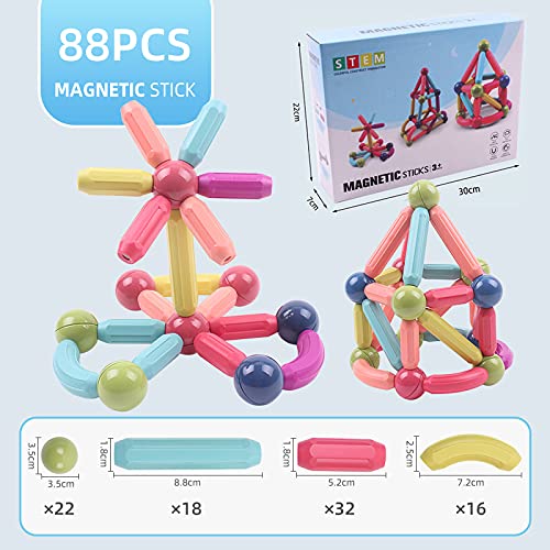 Magnetische und Stangen, 88 Stück magnetische Kugeln, Magnetbaustäbchen-Set, Bausteine, Fliesen, STEM Stapelspielzeug für Kinder ab 3 Jahren (88 Stück) - Image 4